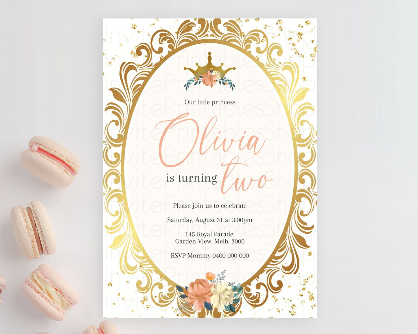 Princess Birthday Invitation Castle Invitation Royal Birthday Fairy Tale Enchanted Mirror Pastel Floral Garden 1st First Birthday D10739