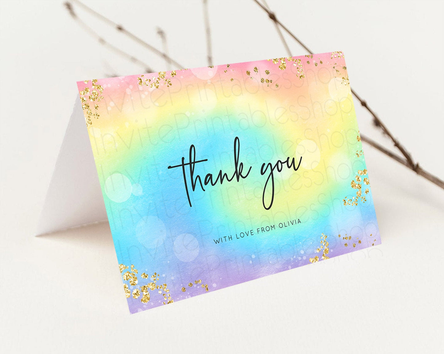 Pastel Thank You Rainbow Thank You Card Colorful Pastel Birthday Thank You Card Confetti Watercolor Pastel Teacher Thank You Cards D10568