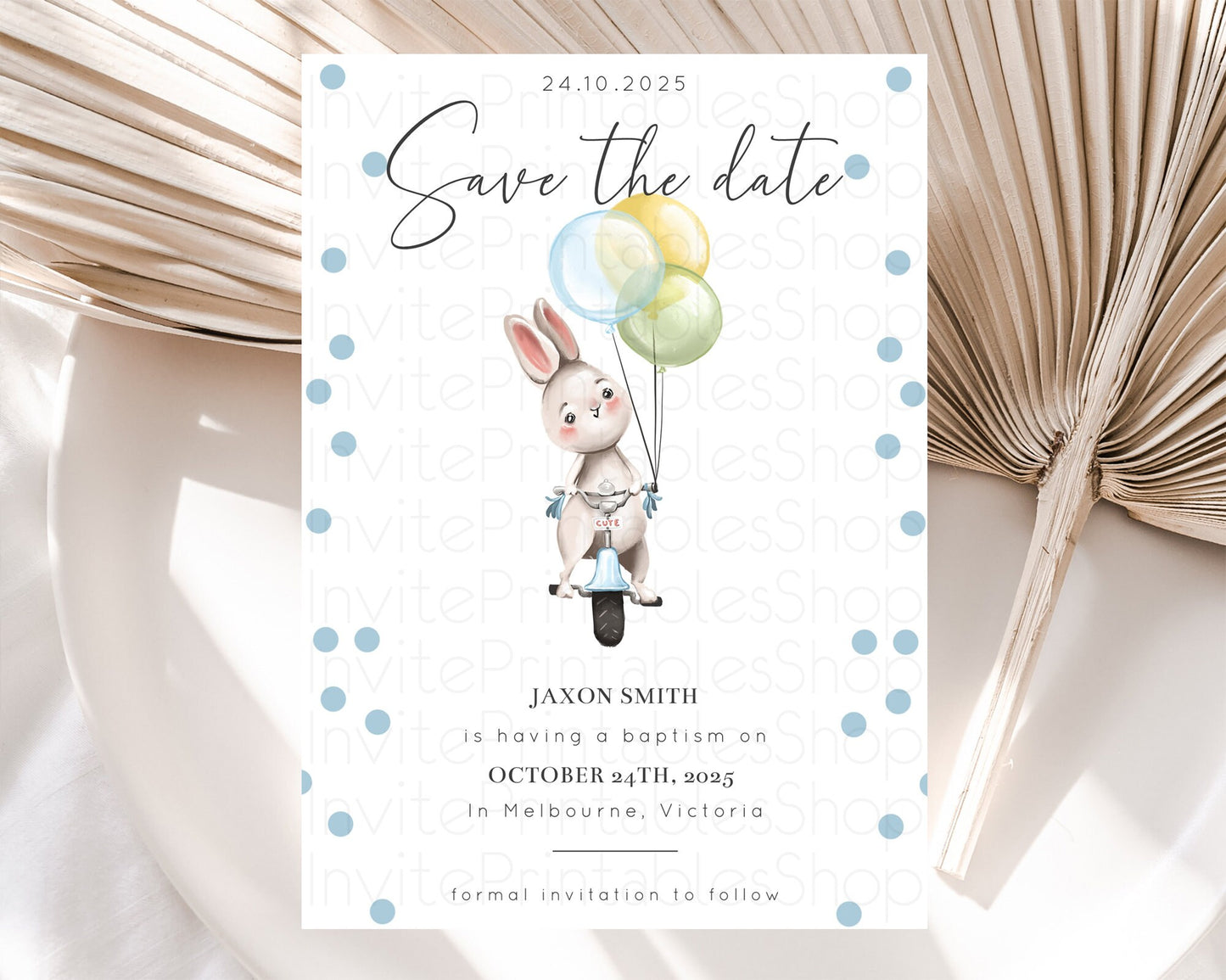 Bunny Balloon Save The Date Template Colorful Pastel Confetti Sprinkles Bunny Party Save The Date 1st Birthday Baby Shower Baptism D10783