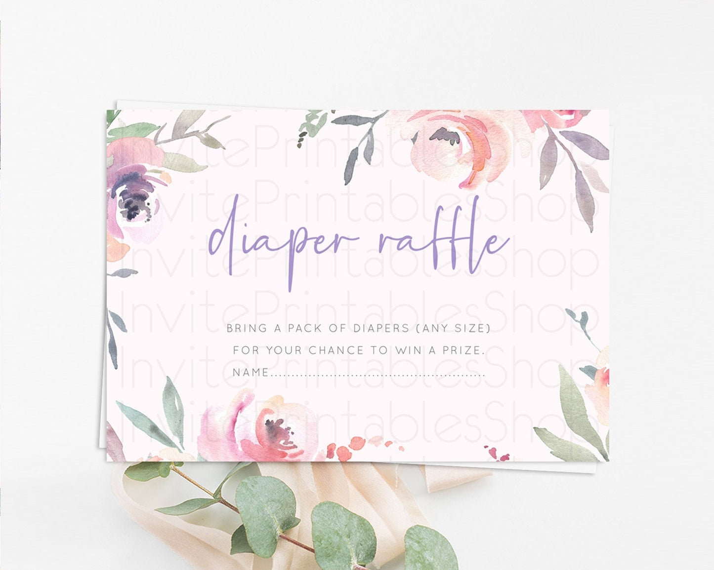 Secret Garden Diaper Raffle Card Boho Wildflower Diaper Raffle Insert Pastel Flower Garden Baby Shower Card Flower Raffle Game D10198