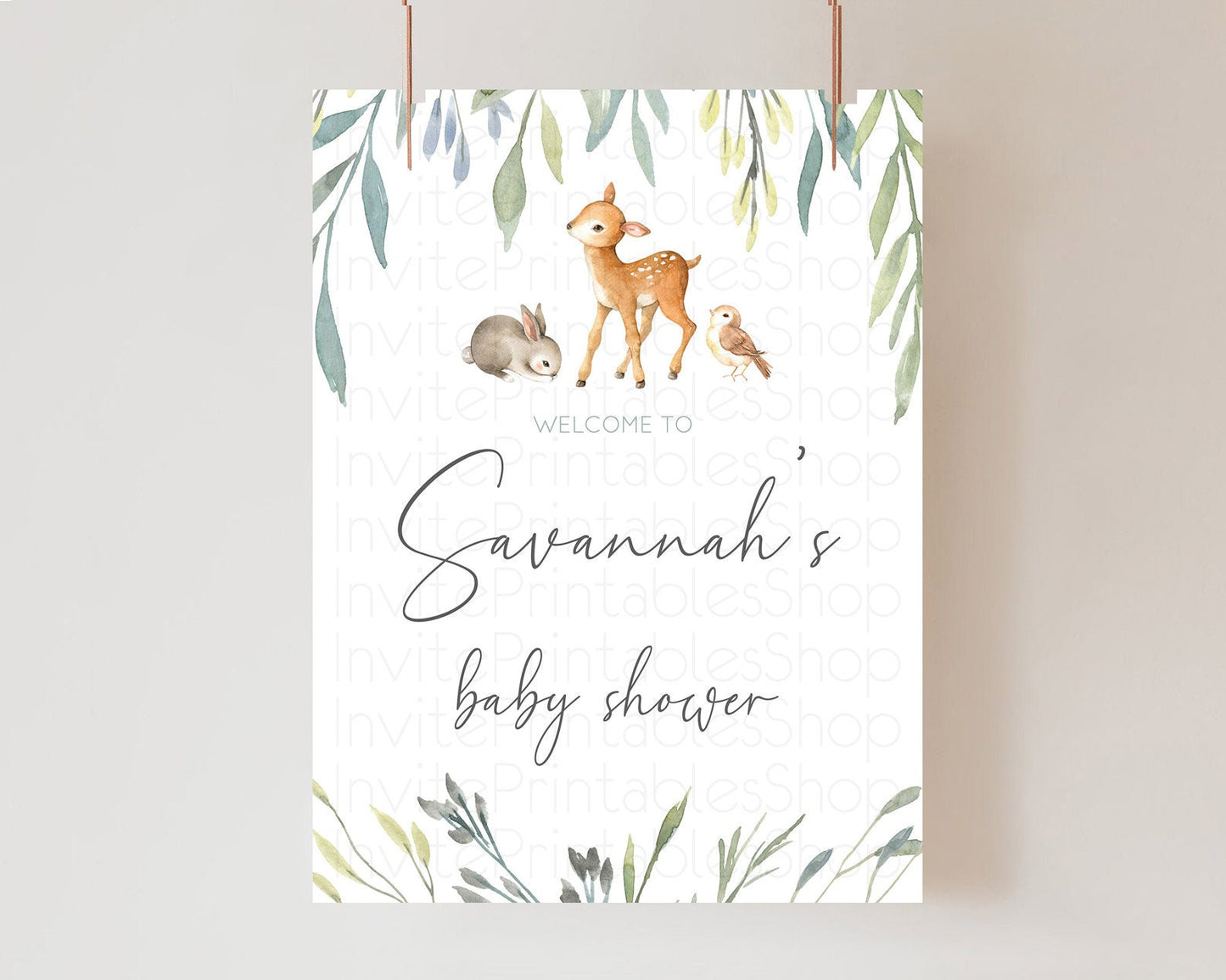 Fawn Baby Shower Welcome Sign Deer Welcome Board Floral Deer Welcome Poster Enchanted Forest Butterfly Pastel Floral Welcome Sign D10919