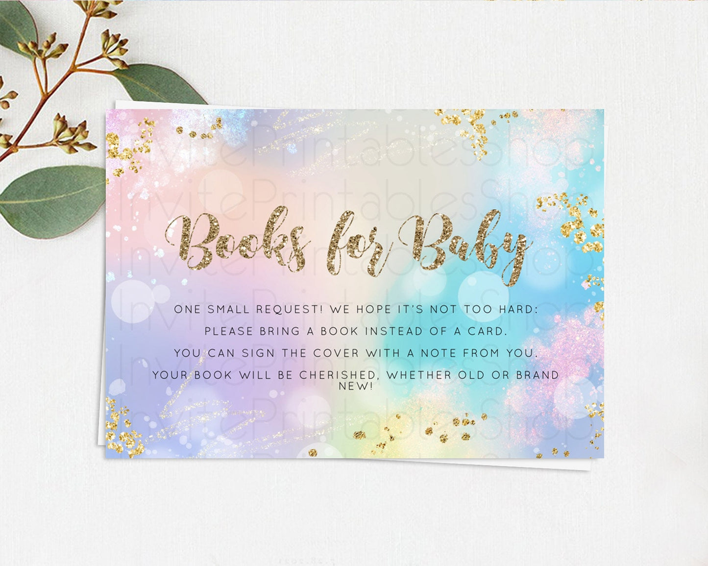 Pastel Books For Baby Card Pastel Rainbow Book Insert Colorful Ombre Watercolor Book Card Confetti Glitter Baby Book Poem Request D10677