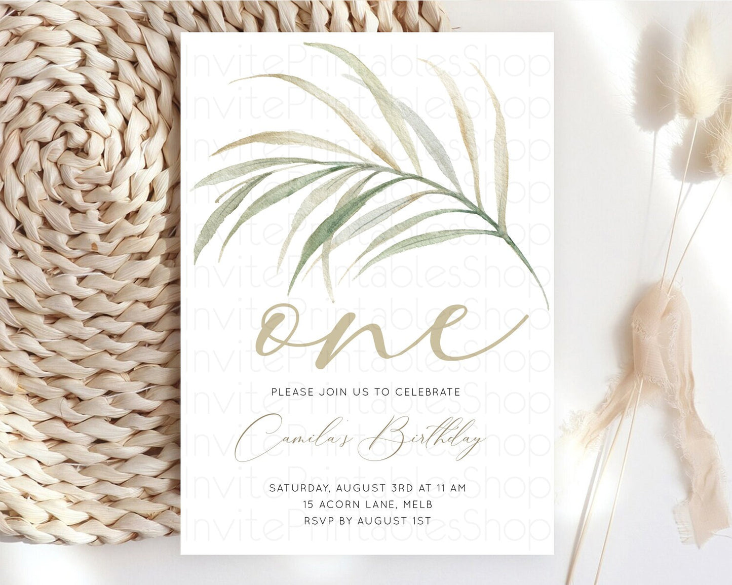 Leafy Birthday Invitation Leafy Invitation Simple Greenery Invitation Eucalyptus Fern Spray Leaves Minimal Green Leaf Watercolour D11043