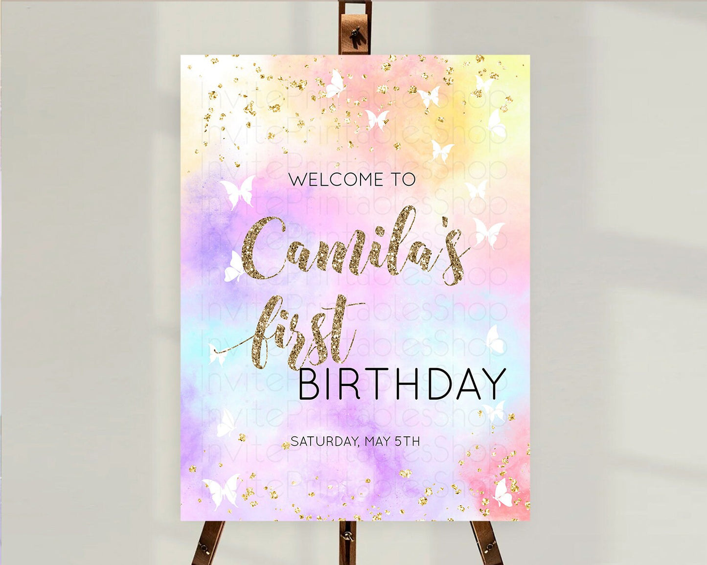 Pastel Welcome Sign Pastel Rainbow Welcome Sign Colorful Rainbow Confetti Watercolor Glitter Pastel First Birthday Welcome Sign D10435