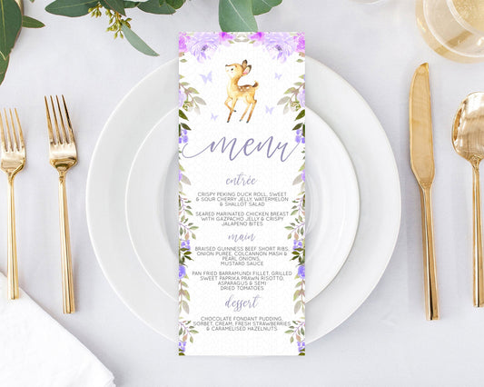 Editable Fawn Menu Deer Menu Template Pastel Floral Deer Table Decor Enchant