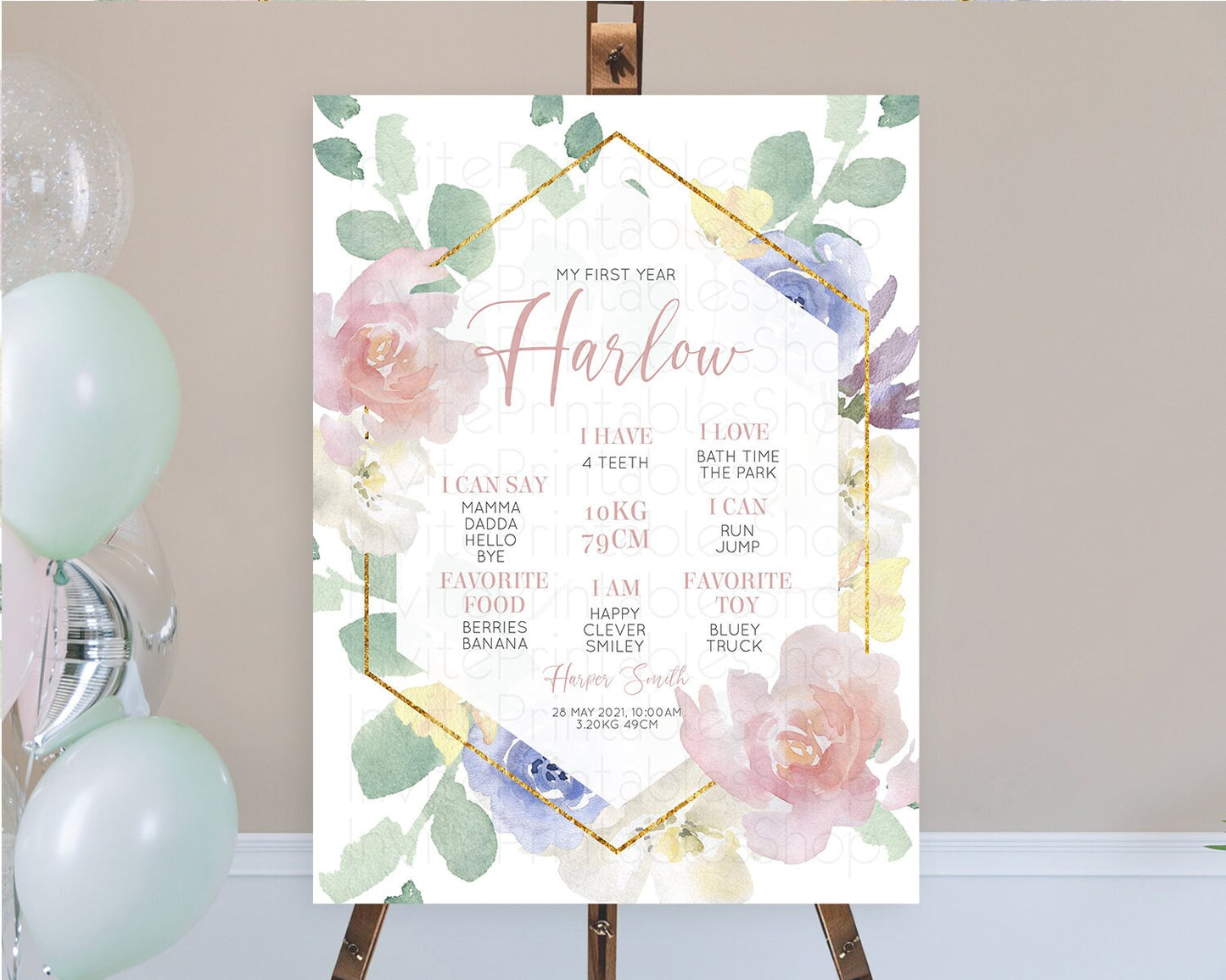 Secret Garden Milestone Board Wildflower First Birthday Milestone Poster Pastel Flowers Milestone Boho Wildflower 1st Birthday Sign D10254