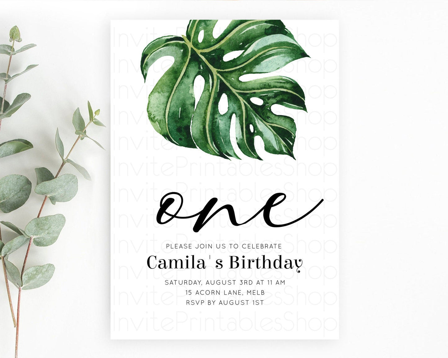 Tropical Invitation Tropical Birthday Invitation Tropical Floral Invitation Palm Leaf Fern Invite Frangipani White Orchid Invitation D11056