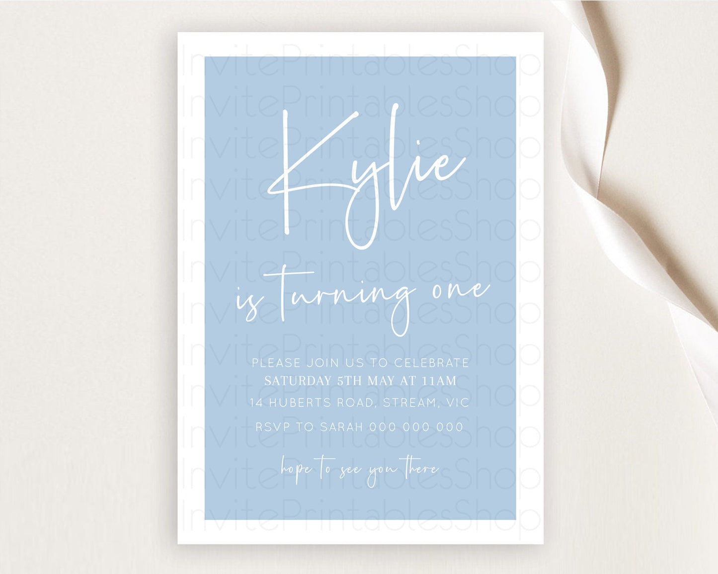 Blue Birthday Invitation Plain Blue Invitation Minimalist Invitation Pastel Blue Invitation Modern Invitation 2nd 1st First Birthday D10734