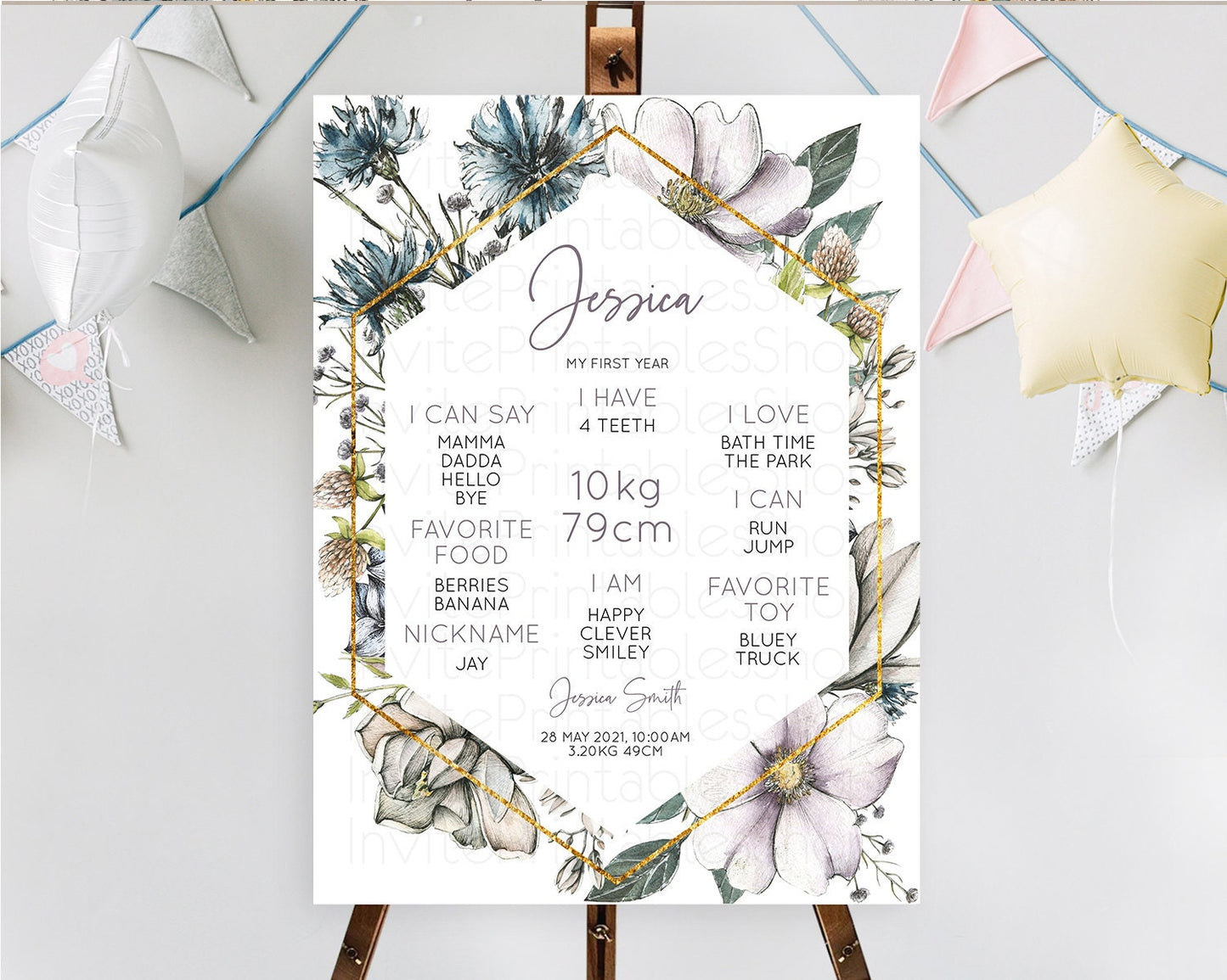 Secret Garden Milestone Board Wildflower First Birthday Milestone Poster Pastel Flowers Milestone Boho Wildflower 1st Birthday Sign D10501