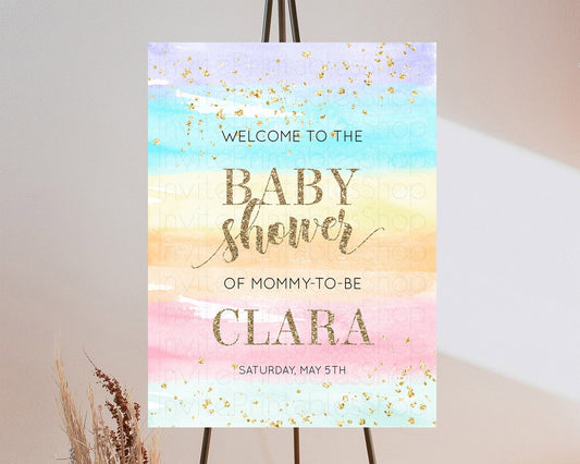 Editable Pastel Baby Shower Welcome Sign Pastel Rainbow Welcome Sign Colorfu
