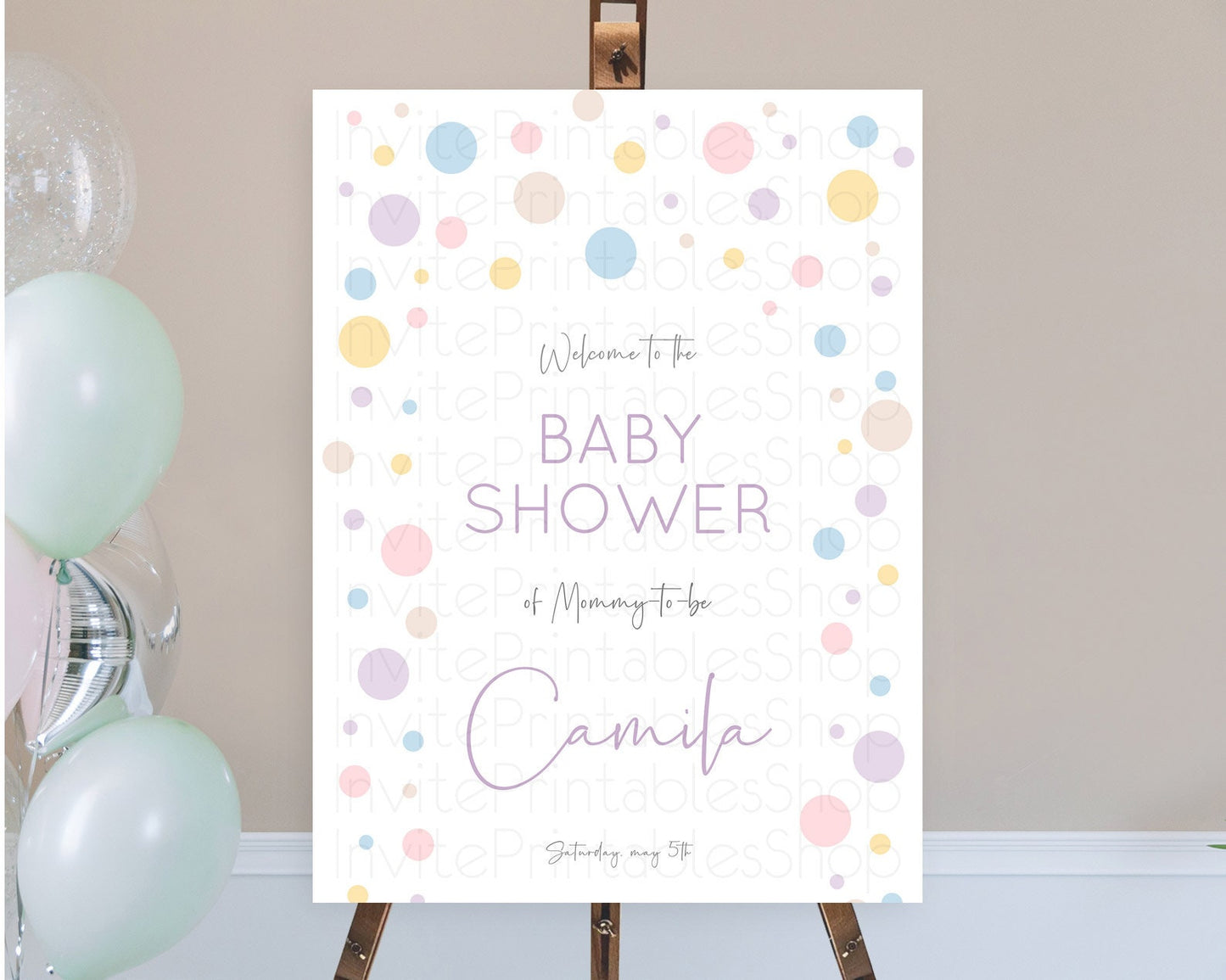 Rainbow Baby Shower Welcome Sign Pastel Welcome Board Pastel Rainbow Confetti Welcome Sign Colorful Bubbles Pastel Welcome Sign D10759