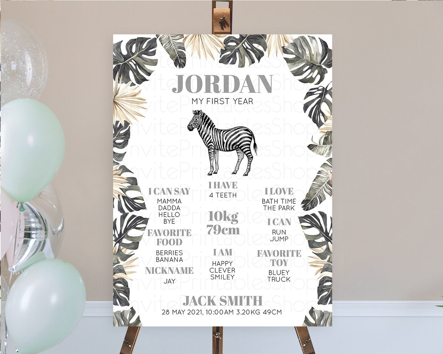 Zebra First Birthday Milestone Board Zebra Milestone Poster Zebra Decor Safari Adventure Zebra First Birthday Welcome Sign D10824