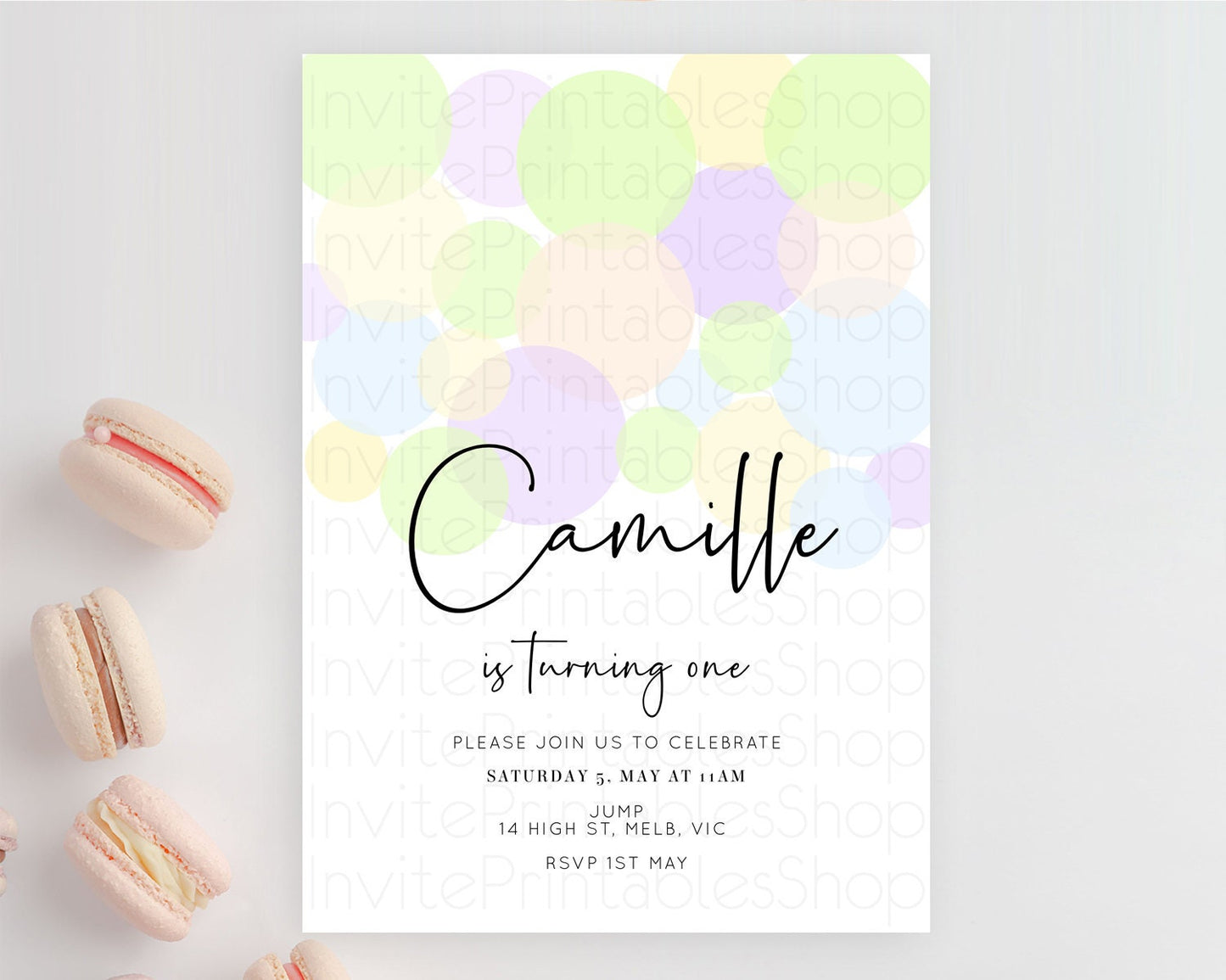 Pastel Birthday Invitation Pastel Confetti Birthday Invitation Bubbles Invitation Colorful Rainbow Confetti 2nd 1st First Birthday D10228