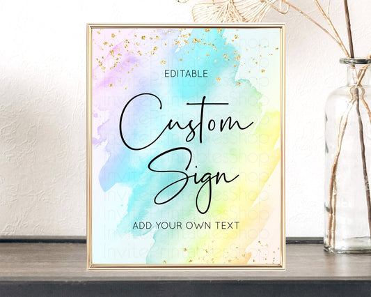 Editable Pastel Sign Ombre Table Sign Decor Pastel Ombre Rainbow Watercolor