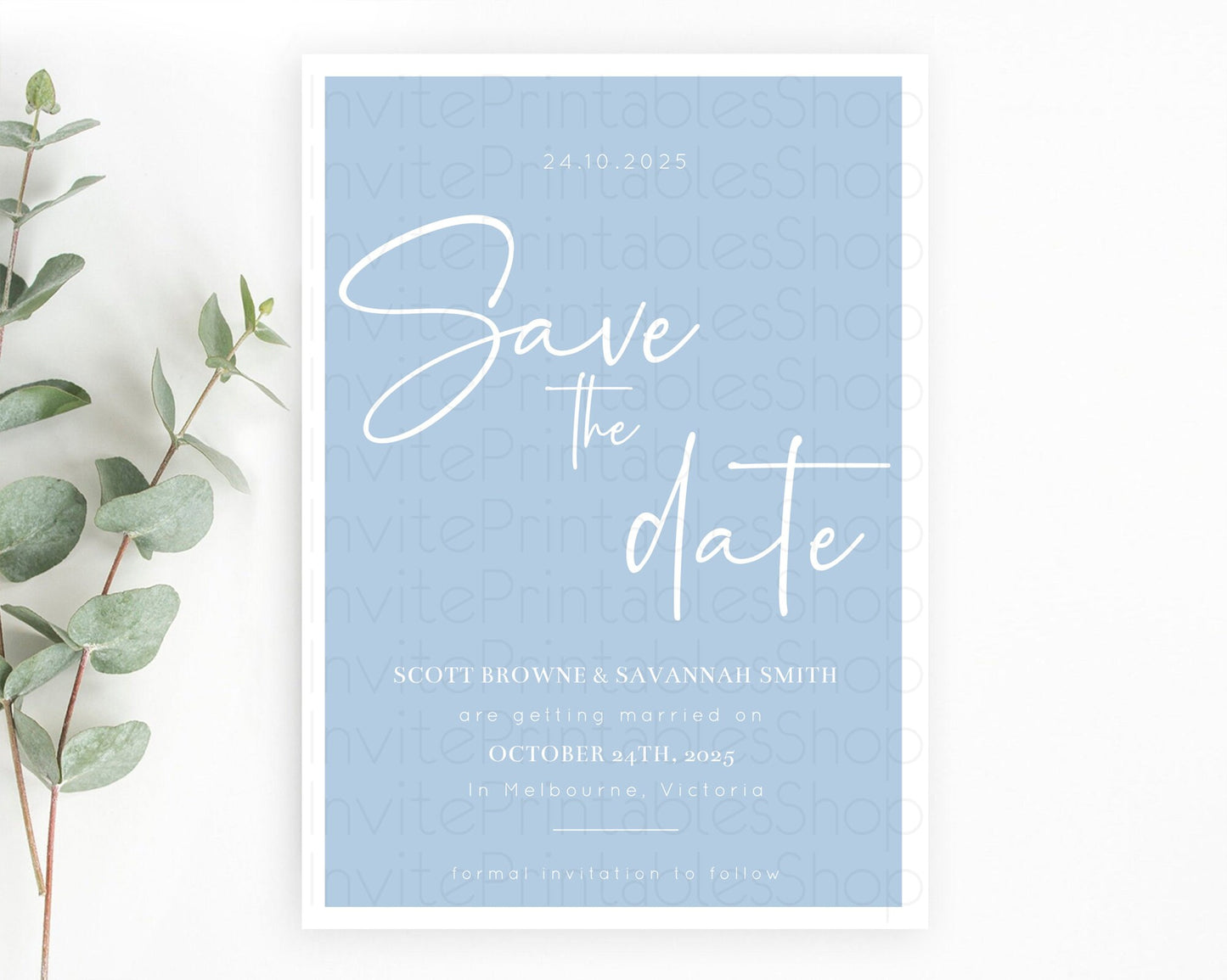 Minimalist Blue Save The Date Template Simple Modern Blue Party Theme For 1st Birthday Baptism Baby Shower Wedding Bridal Shower D10734