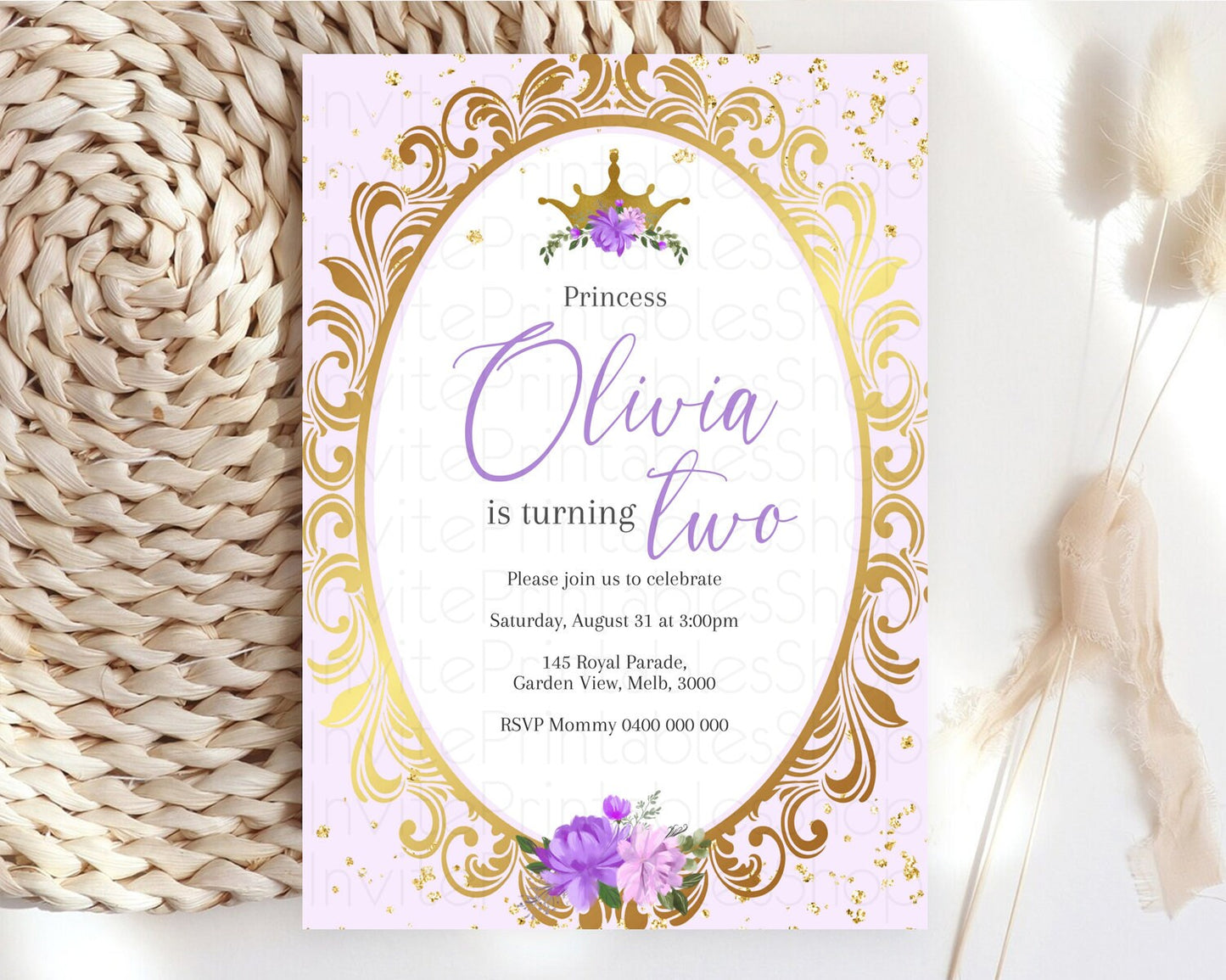 Princess Birthday Invitation Castle Invitation Royal Birthday Fairy Tale Enchanted Mirror Pastel Floral Garden 1st First Birthday D10749