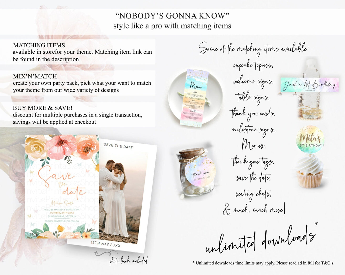 Wildflower Save The Date Template Secret Garden Save The Date Pastel Floral Garden Party Boho Flowers Birthday Baby Shower Wedding D10347