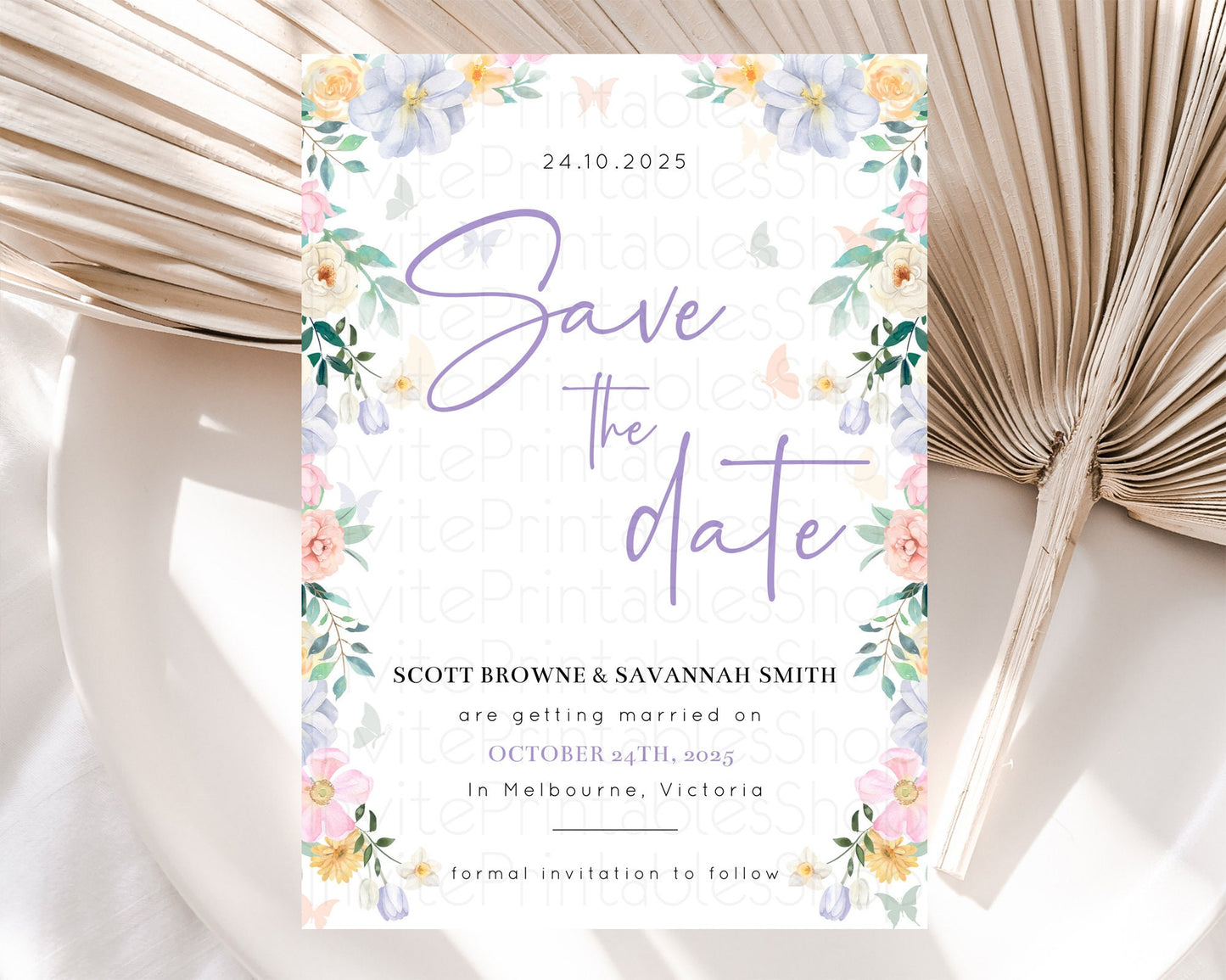 Wildflower Save The Date Template Secret Garden Save The Date Pastel Floral Garden Party Boho Flowers Birthday Baby Shower Wedding D10472