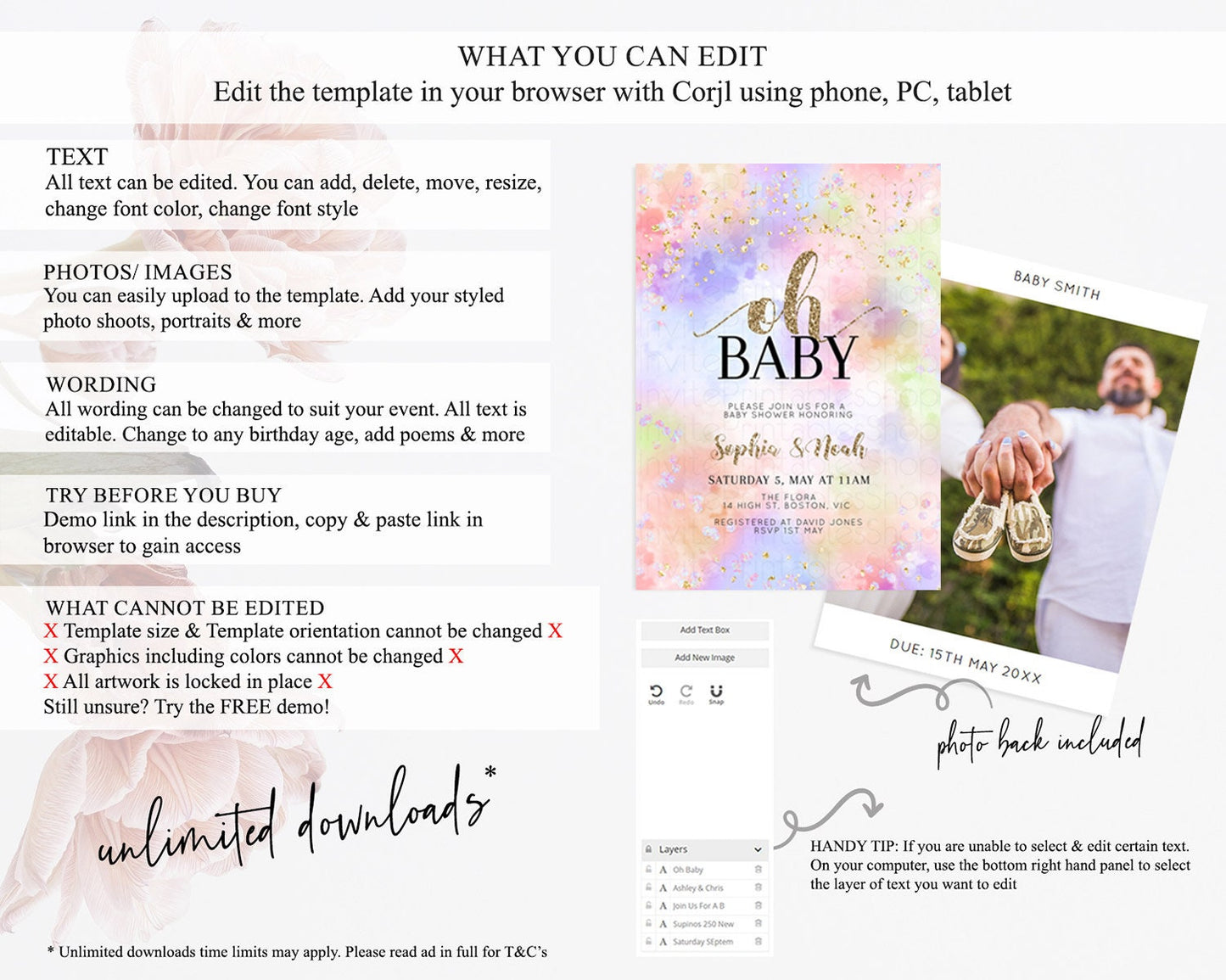 Pastel Baby Shower Invitation Rainbow Baby Shower Invitation Colorful Pastel Watercolor Invitation Gold Glitter Sprinkles Ombre D11019