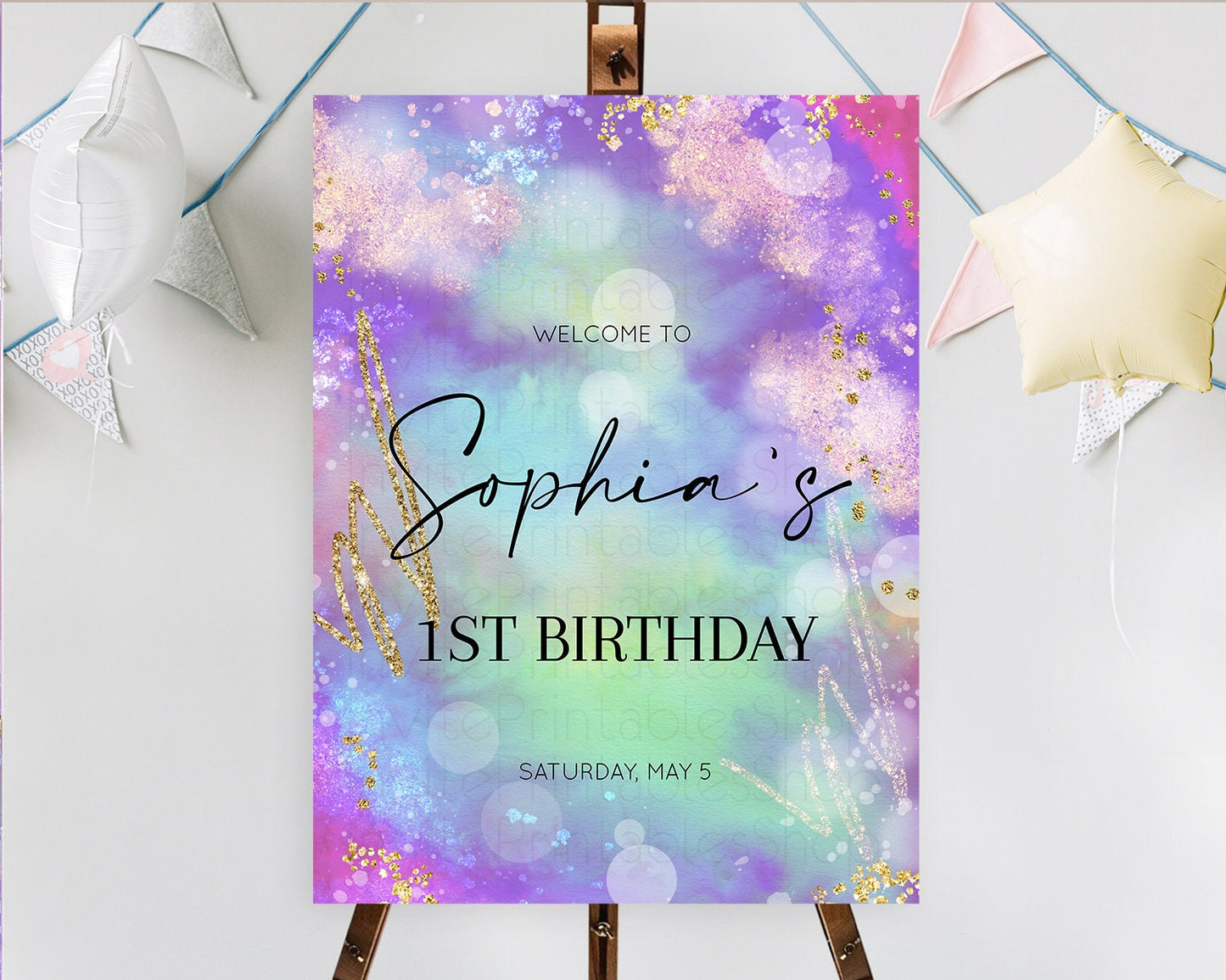 Pastel Welcome Sign Pastel Rainbow Welcome Sign Colorful Rainbow Confetti Watercolor Glitter Pastel First Birthday Welcome Sign D10680