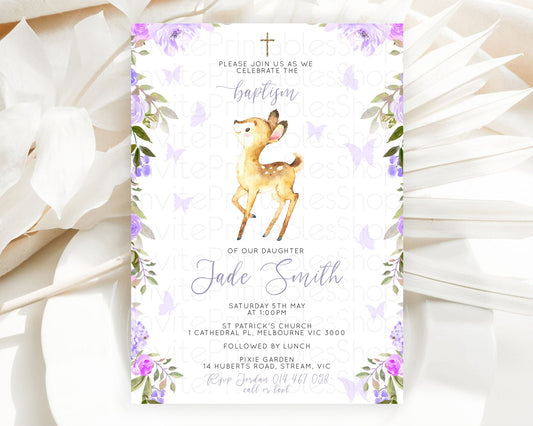 Editable Fawn Baptism Invitation Deer Baptism 1st Birthday Invitation Enchan