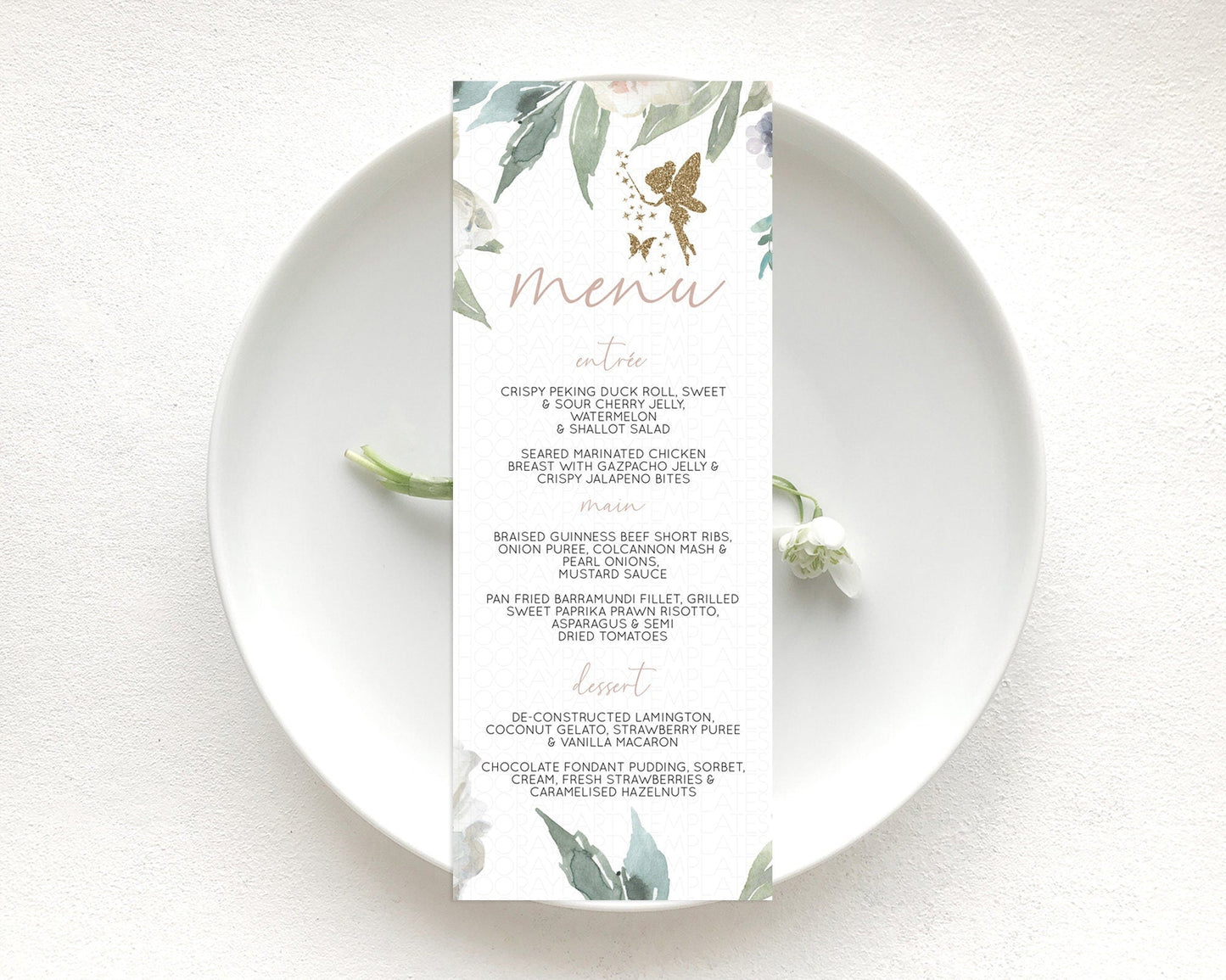 Fairy Menu Fairy Menu Template Enchanted Garden Pastel Floral Butterfly Table Decor Fairy Secret Garden Dinner Dessert Food Menu D10800