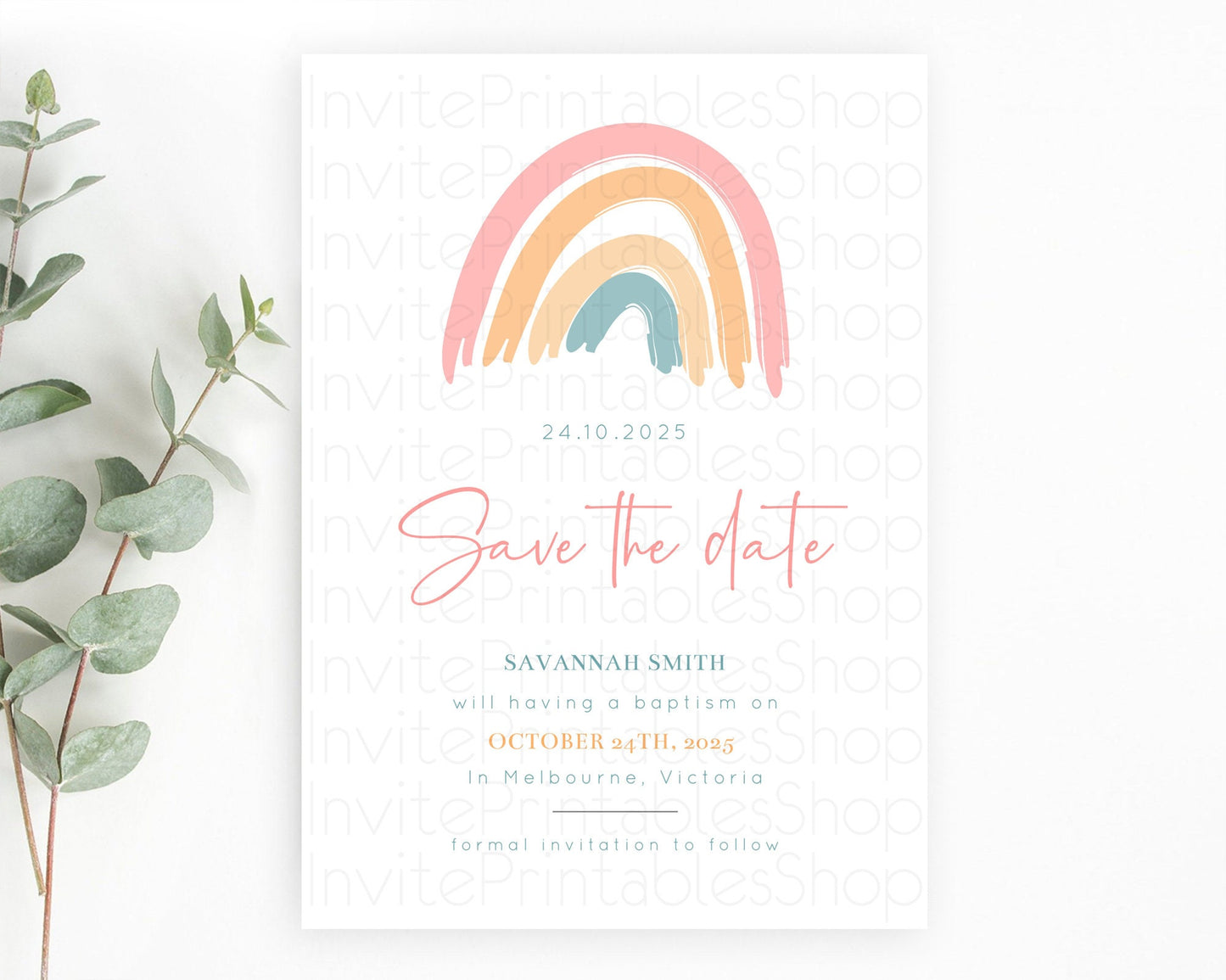 Pastel Rainbow Save The Date Template Boho Colorful Rainbow Party Rainbow Baby Theme For 1st Birthday Baptism Baby Shower Wedding D10351