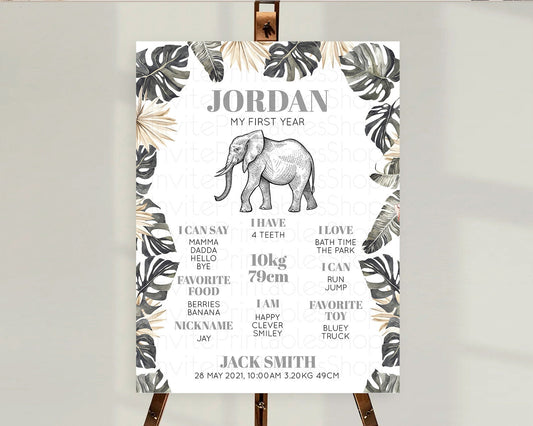 Editable Elephant First Birthday Milestone Board Elephant Milestone Poster O