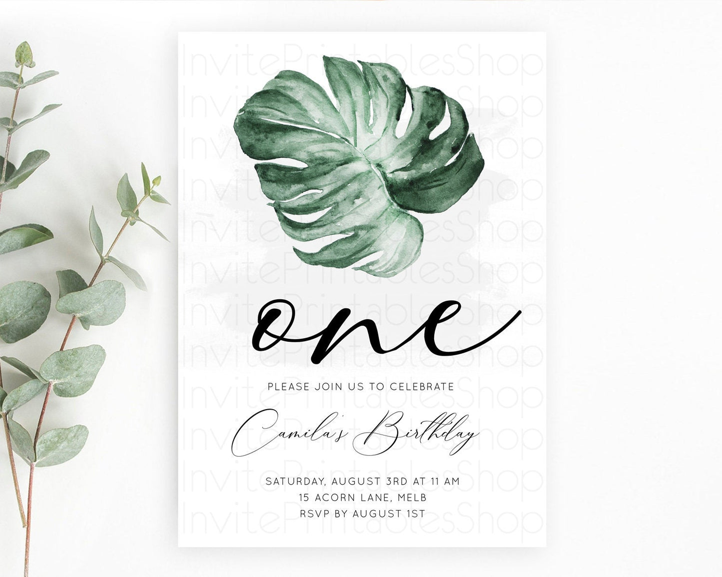 Tropical Invitation Tropical Birthday Invitation Tropical Floral Invitation Palm Leaf Fern Invite Frangipani White Orchid Invitation D11041