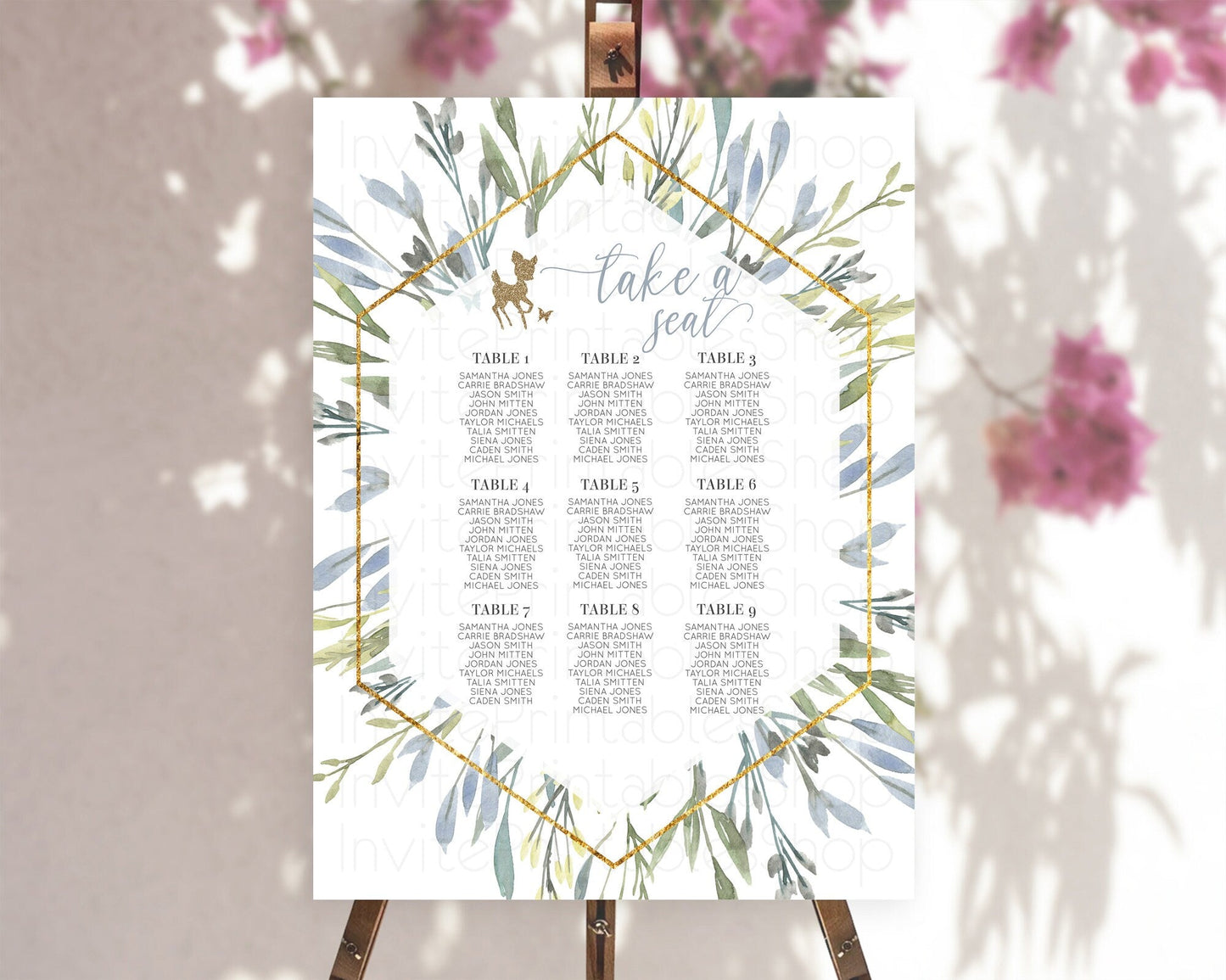 Fawn Seating Chart Deer Seating Chart Enchanted Forest Party Butterfly Pastel Flowers Whimsical Seating Chart Woodland Seating Sign D10534