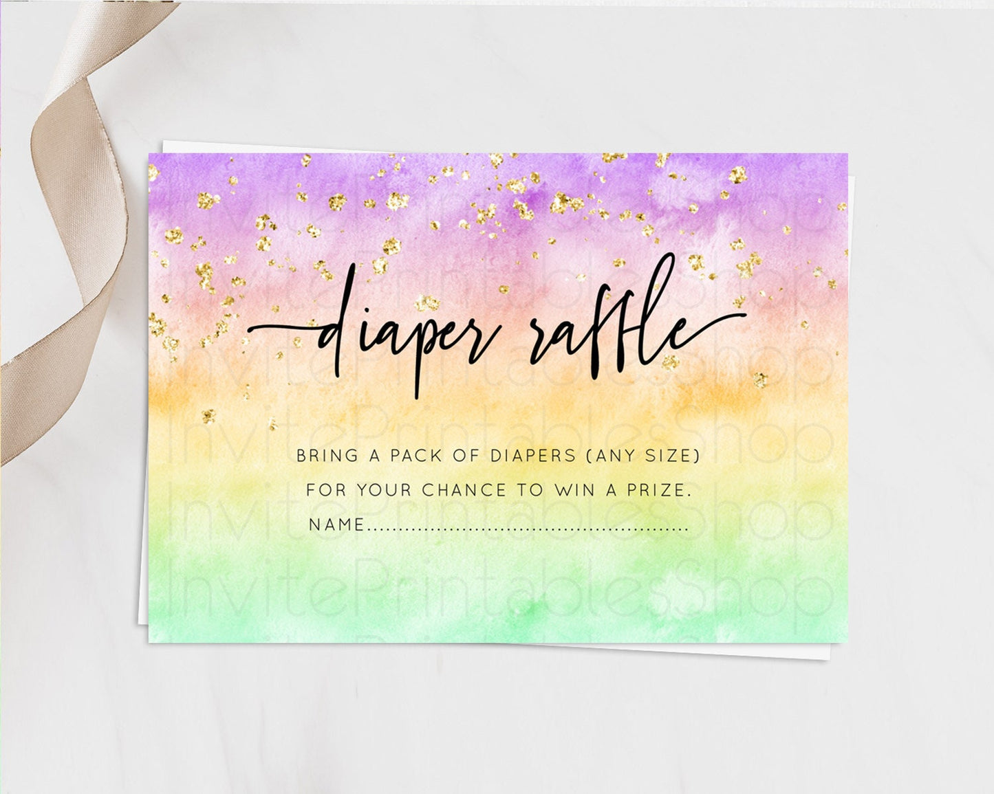 Pastel Diaper Raffle Card Pastel Rainbow Diaper Raffle Insert Colorful Ombre Watercolor Diaper Ticket Confetti Glitter Raffle Game D10514