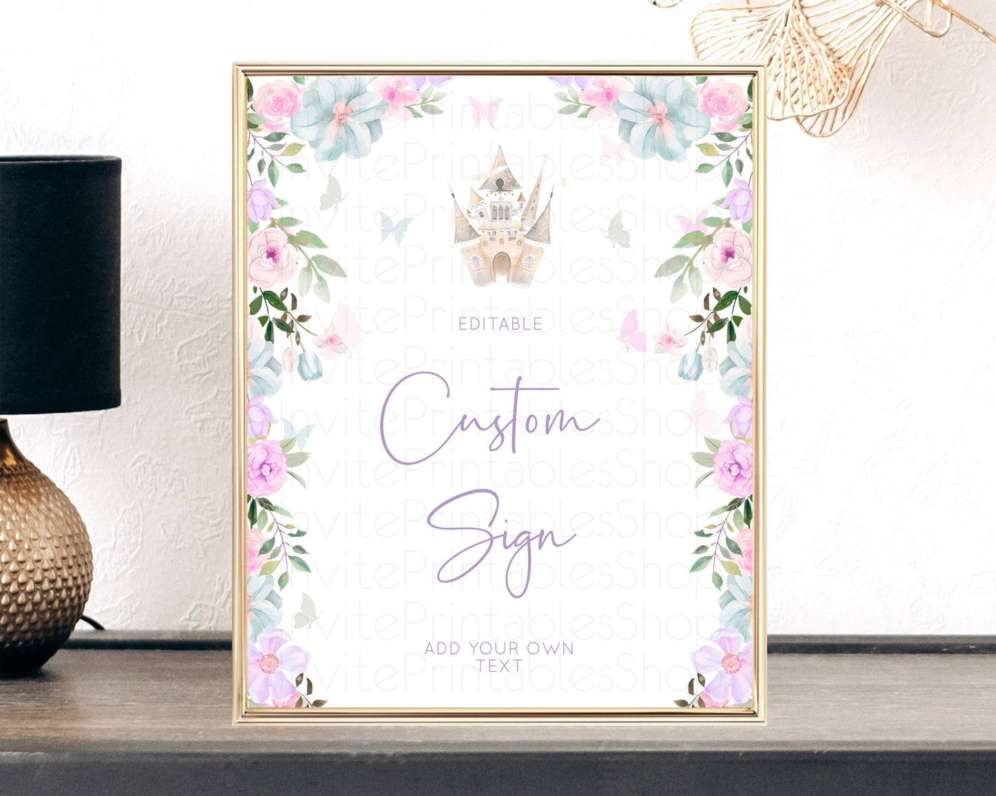 Princess Party Table Sign Decor Secret Garden Enchanted Castle Pastel Floral Royal Party For 1st Birthday Baptism Baby Shower D10471