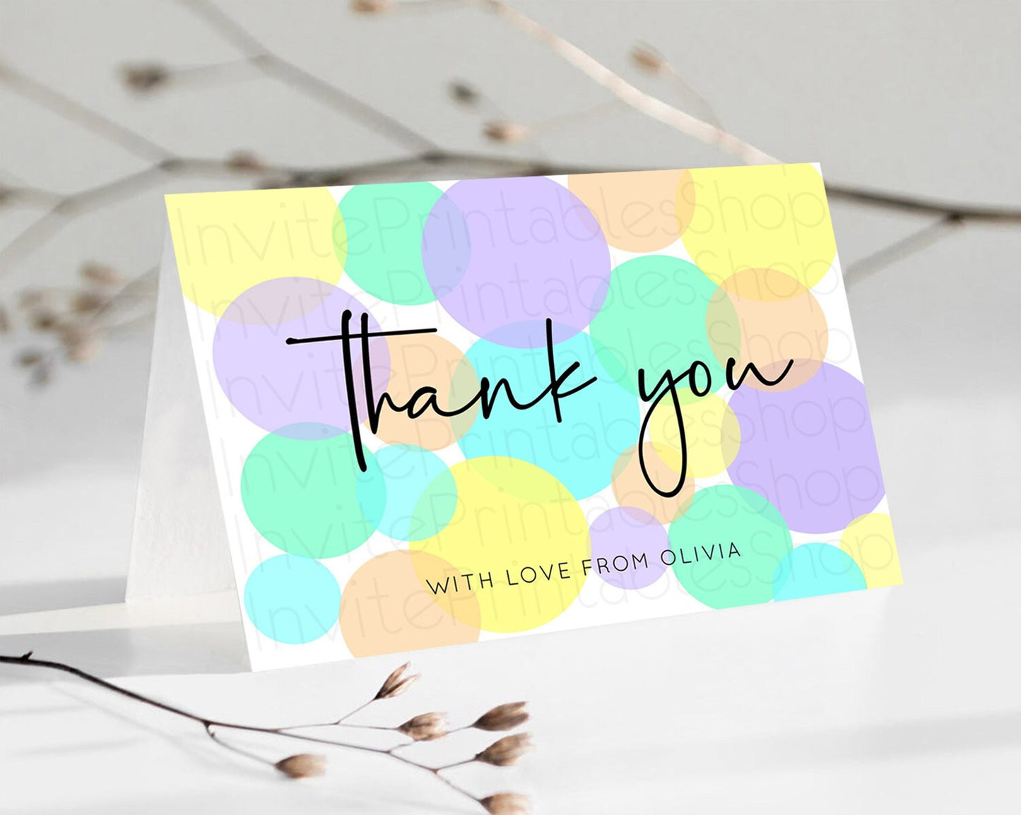 Rainbow Thank You Pastel Thank You Card Pastel Rainbow Birthday Thank You Confetti Colorful Pastel Cards Teacher Thank You Cards D10412