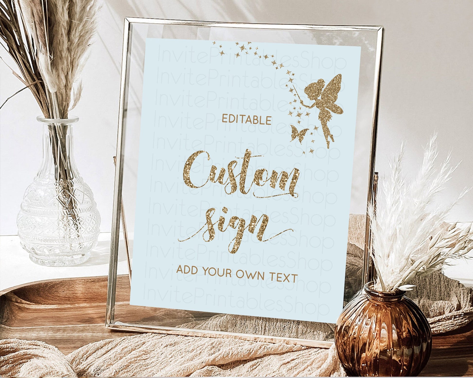 Editable Fairy Sign Enchanted Garden Table Sign Decor Pastel Floral Butterfl