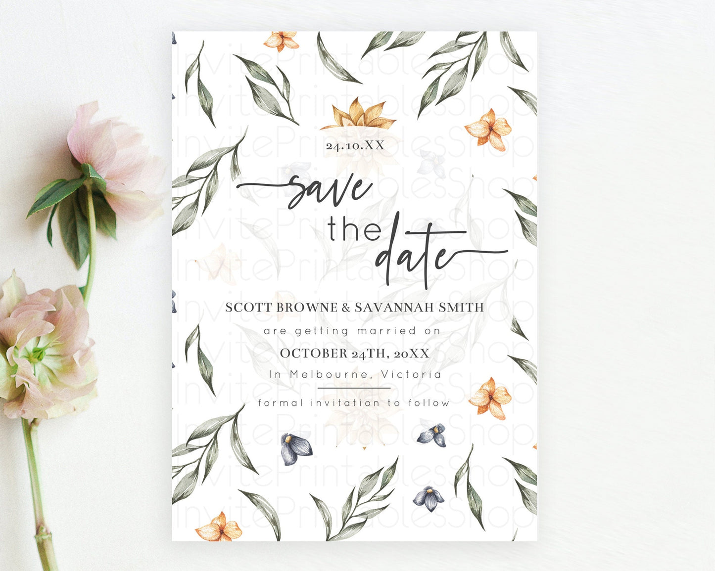 Wildflower Save The Date Template Secret Garden Save The Date Pastel Floral Garden Party Boho Flowers Birthday Baby Shower Wedding D10544