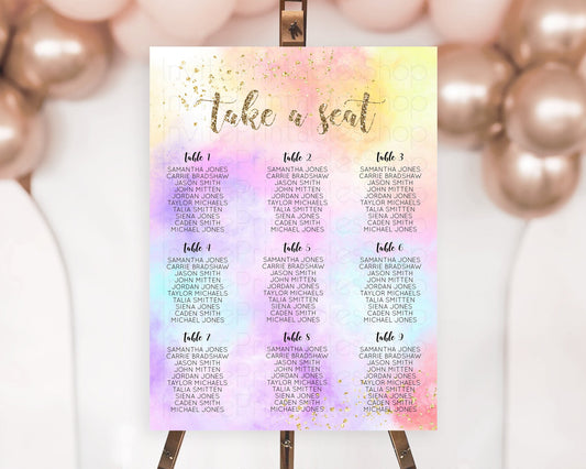 Editable Rainbow Seating Chart Pastel Seating Chart Colorful Pastel Watercol