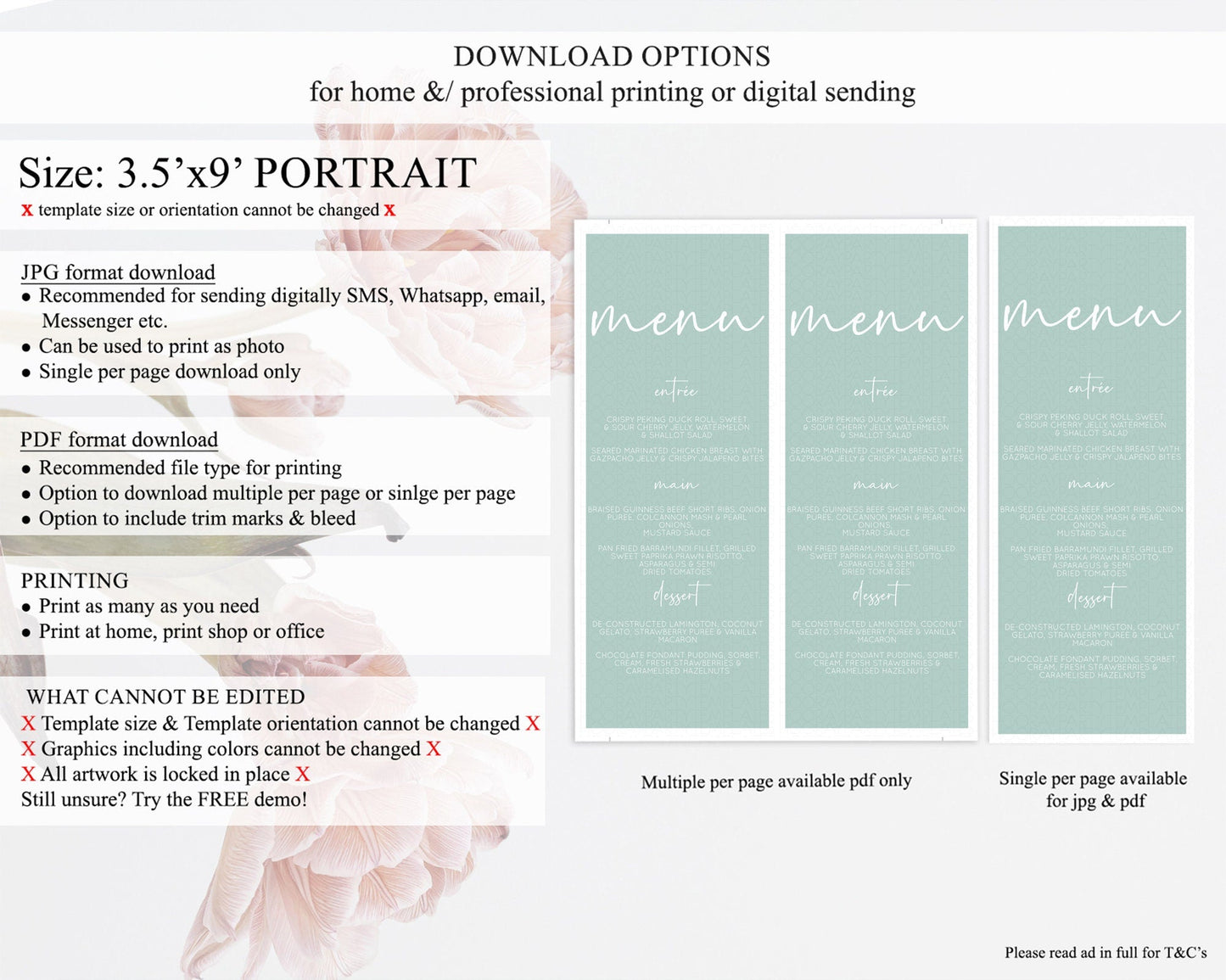 Green Menu Pastel Green Menu Template Green Minimalist Table Decor Modern Green Menu Simple Green Dinner Dessert Menu Food Menu D10736