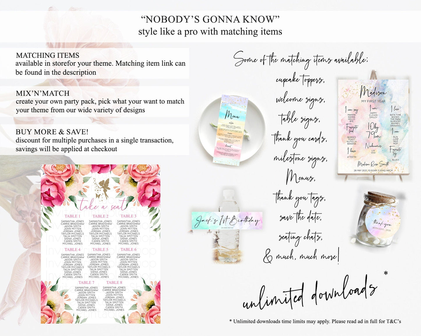 Fairy Seating Chart Pastel Fairy Seating Chart Fairy Tea Party Fairy Garden Seating Sign Enchanted Garden Floral Butterfly Decor D10883