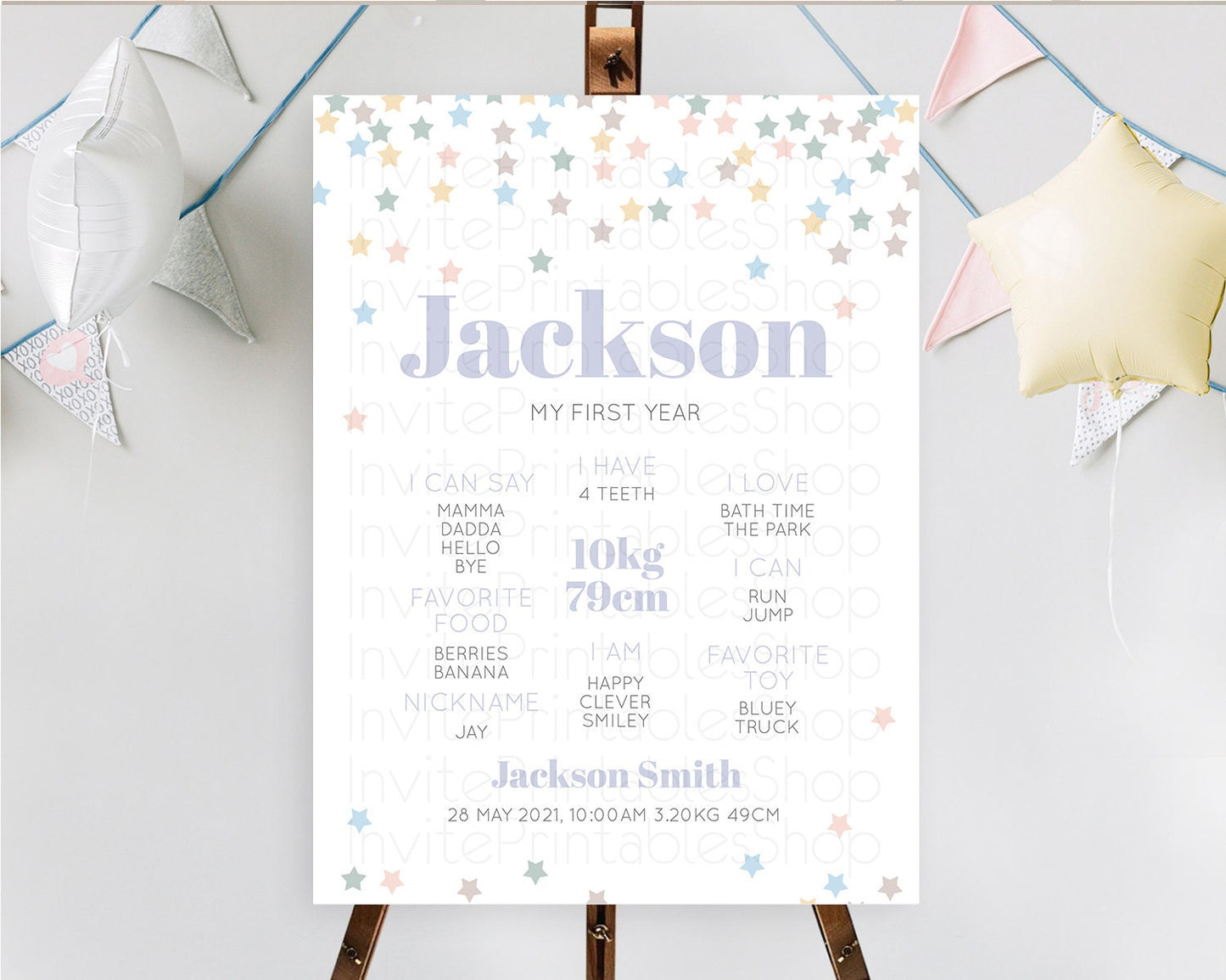 Star First Birthday Milestone Poster Pastel Stars Milestone Shooting Star Rainbow Colorful Confetti Twinkle Little Star 1st Birthday D10795