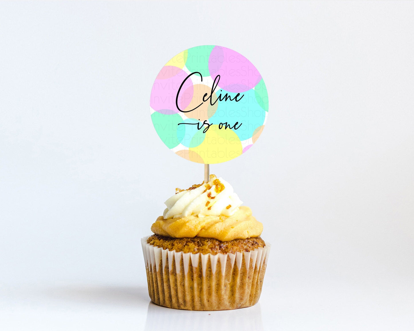 Pastel Cupcake Toppers Pastel Confetti Cupcake Topper Bubbles Sprinkles Colorful Rainbow Confetti Cupcake First Birthday Party Decor D10410