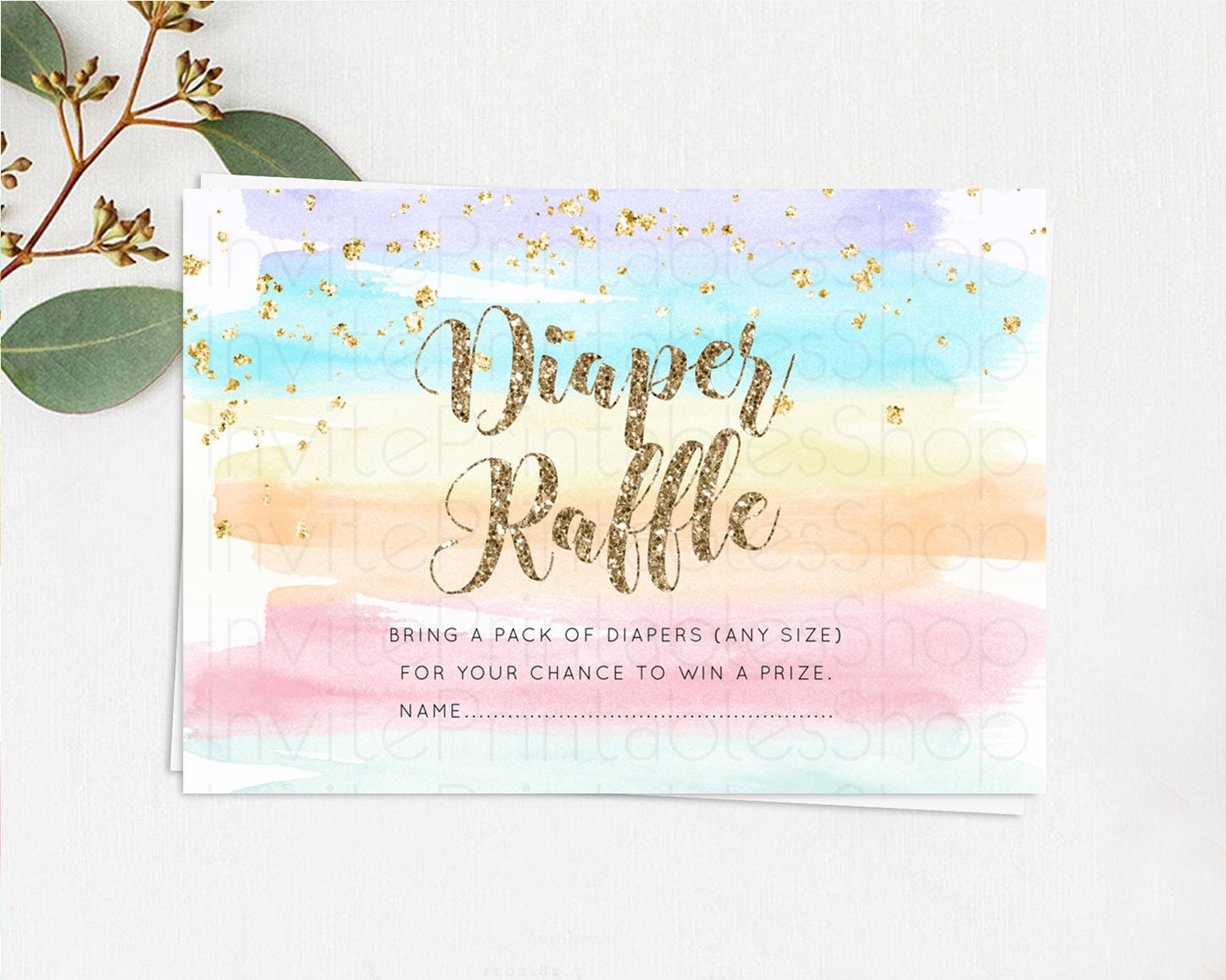 Pastel Diaper Raffle Card Pastel Rainbow Diaper Raffle Insert Colorful Ombre Watercolor Diaper Ticket Confetti Glitter Raffle Game D10508