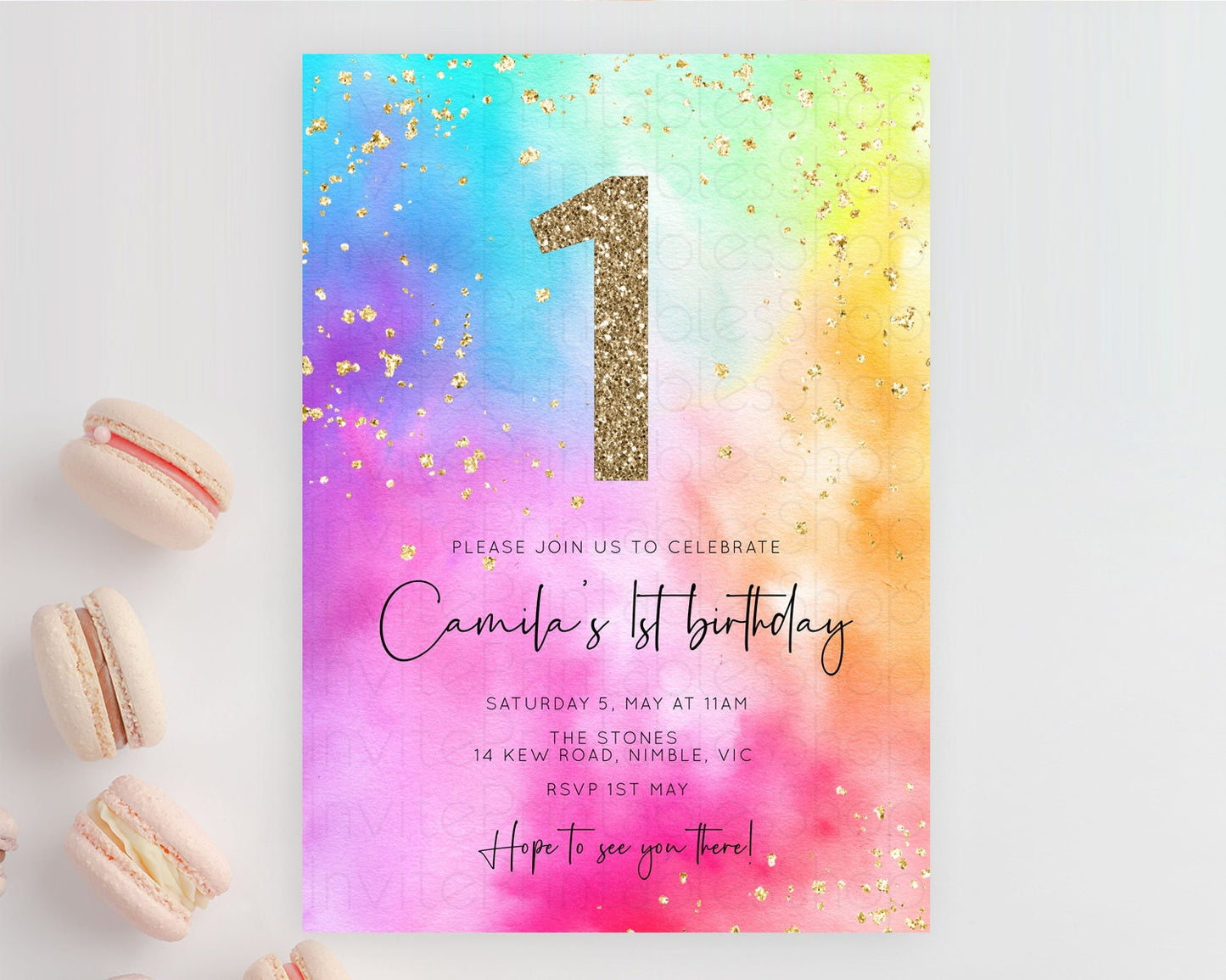 Tie Dye Invitation Rainbow Birthday Invitation Pastel Invitation Colorful Invitation Pastel Rainbow Party 3rd 2nd 1st First Birthday D10456