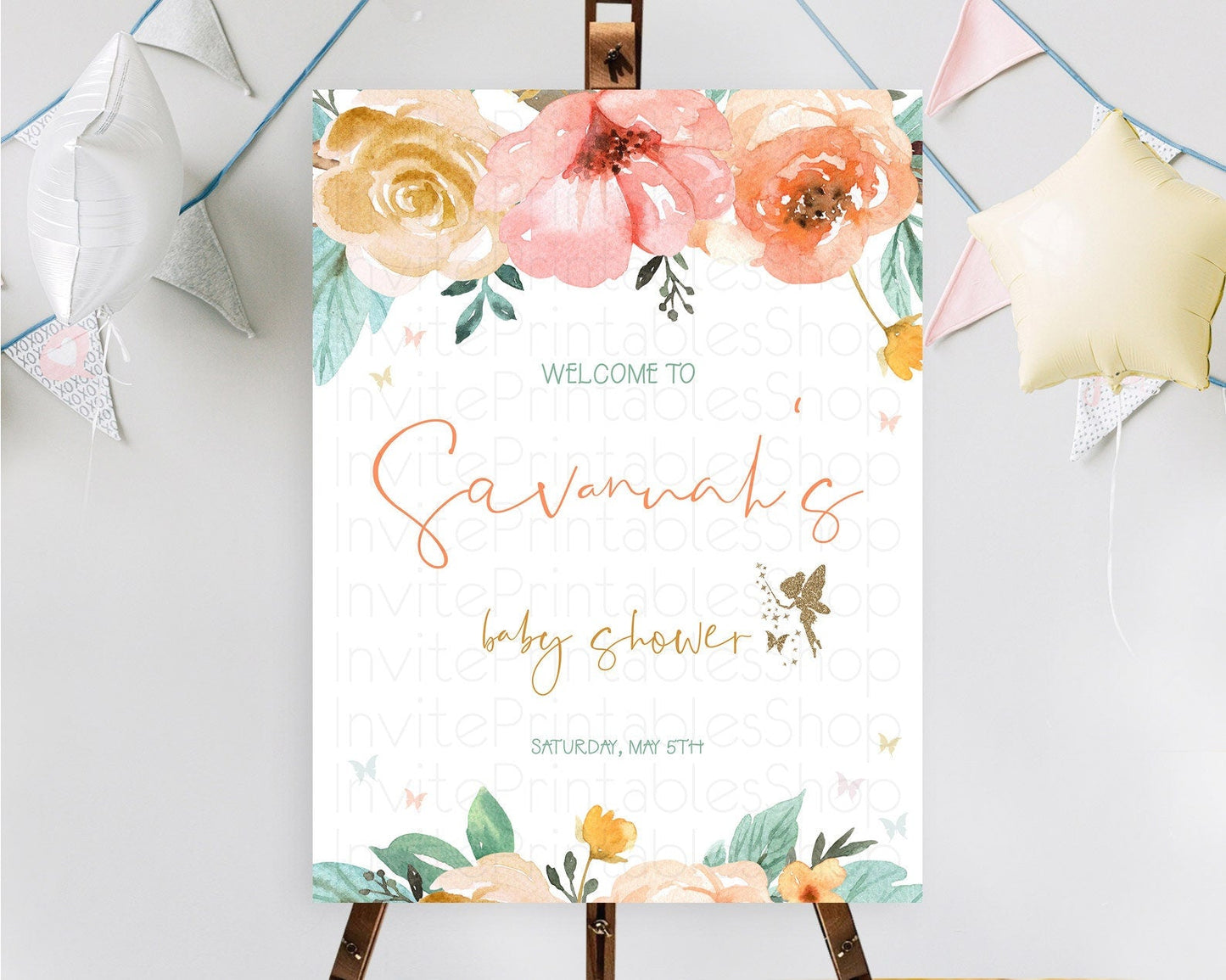 Fairy Baby Shower Welcome Sign Fairy Welcome Board Enchanted Garden Pastel Floral Butterfly Decor Secret Garden Fairy Welcome Sign D10346