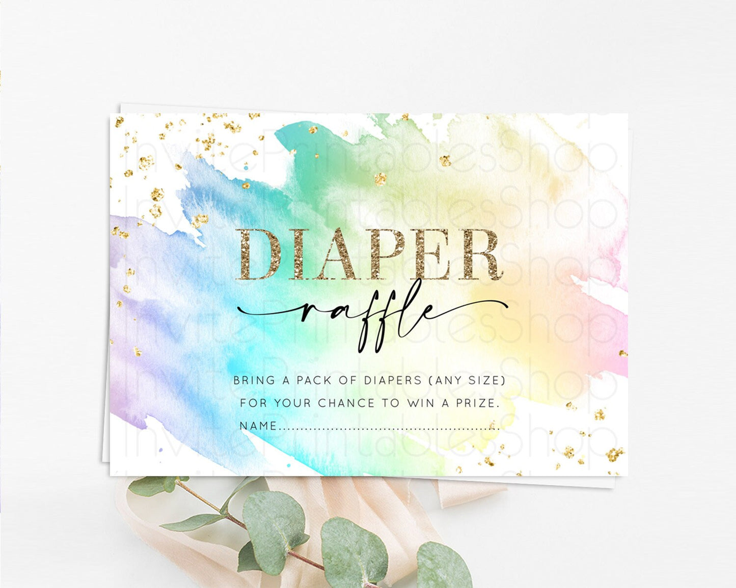 Pastel Diaper Raffle Card Pastel Rainbow Diaper Raffle Insert Colorful Ombre Watercolor Diaper Ticket Confetti Glitter Raffle Game D11028