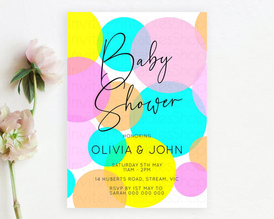 Editable Pastel Rainbow Baby Shower Invitation, Colorful Confetti, Sprinkles