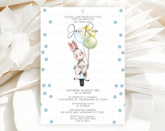 Editable Bunny Baptism Invitation Pastel Bunny Baptism 1st Birthday Invitati