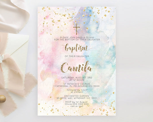 Editable Pastel Baptism Invitation Pastel Colors Watercolor Baptism 1st Birt