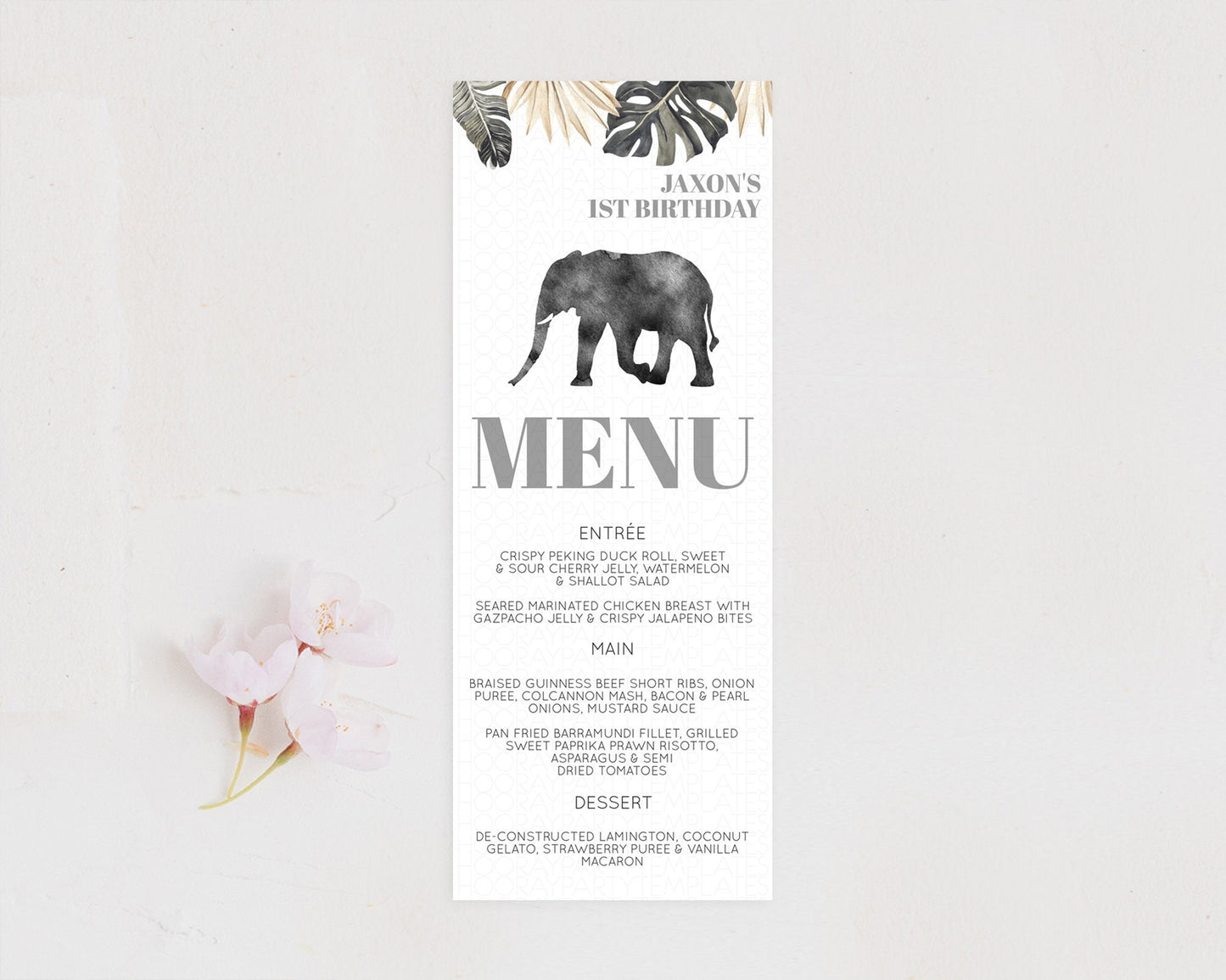 Elephant Menu Elephant Menu Template Elephant Safari Zoo Table Decor Elephant Dinner Dessert Menu Elephant Party Food Menu D10803