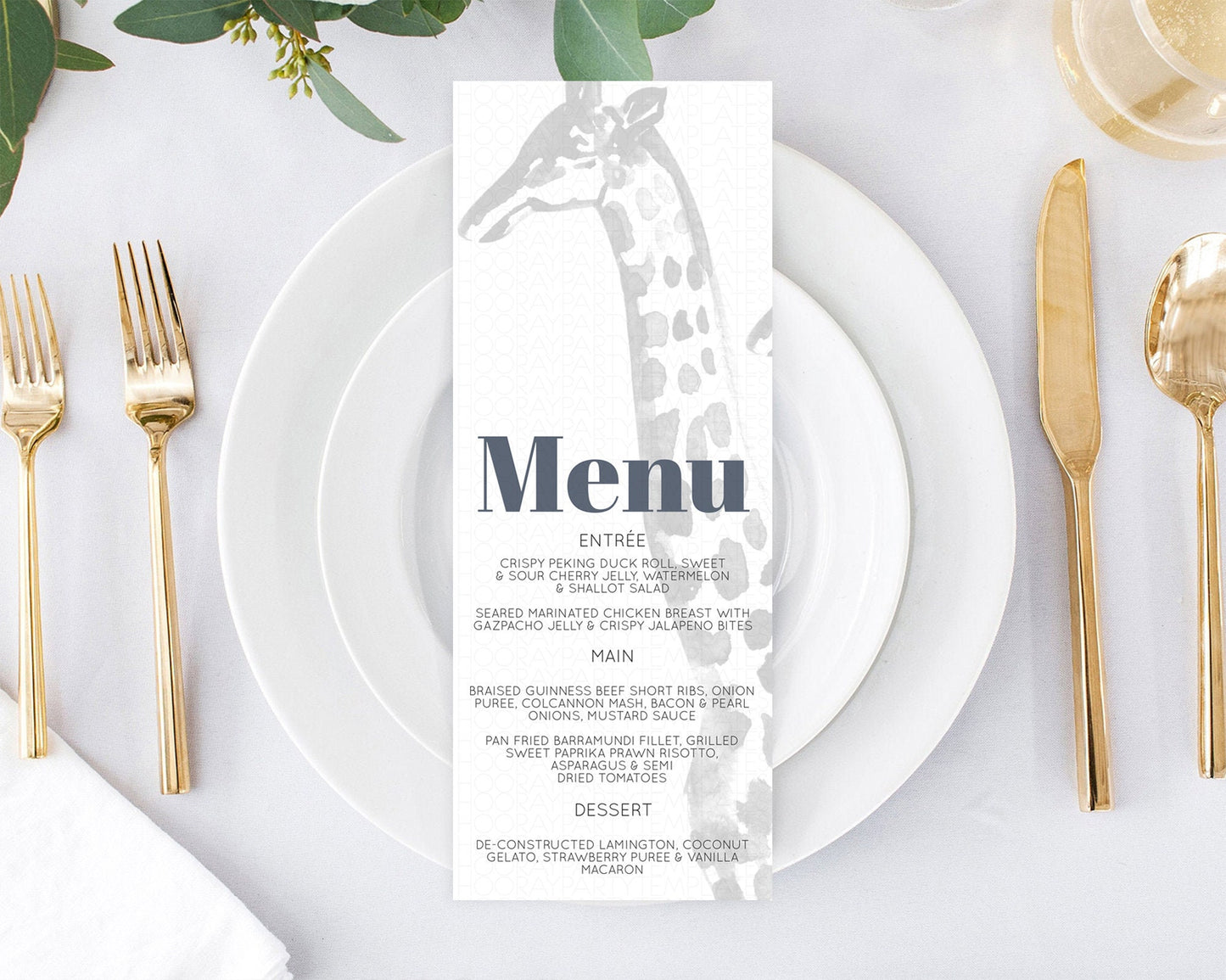 Editable Giraffe Menu Giraffe Menu Template Giraffe Party Table Decor Safari