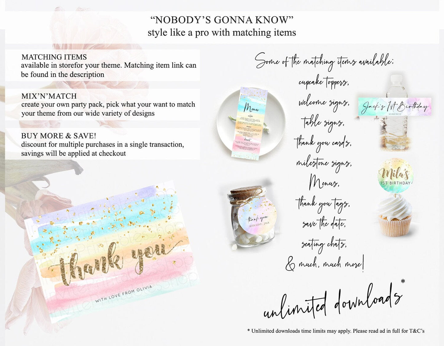 Pastel Thank You Rainbow Thank You Card Colorful Pastel Birthday Thank You Card Confetti Watercolor Pastel Teacher Thank You Cards D10508